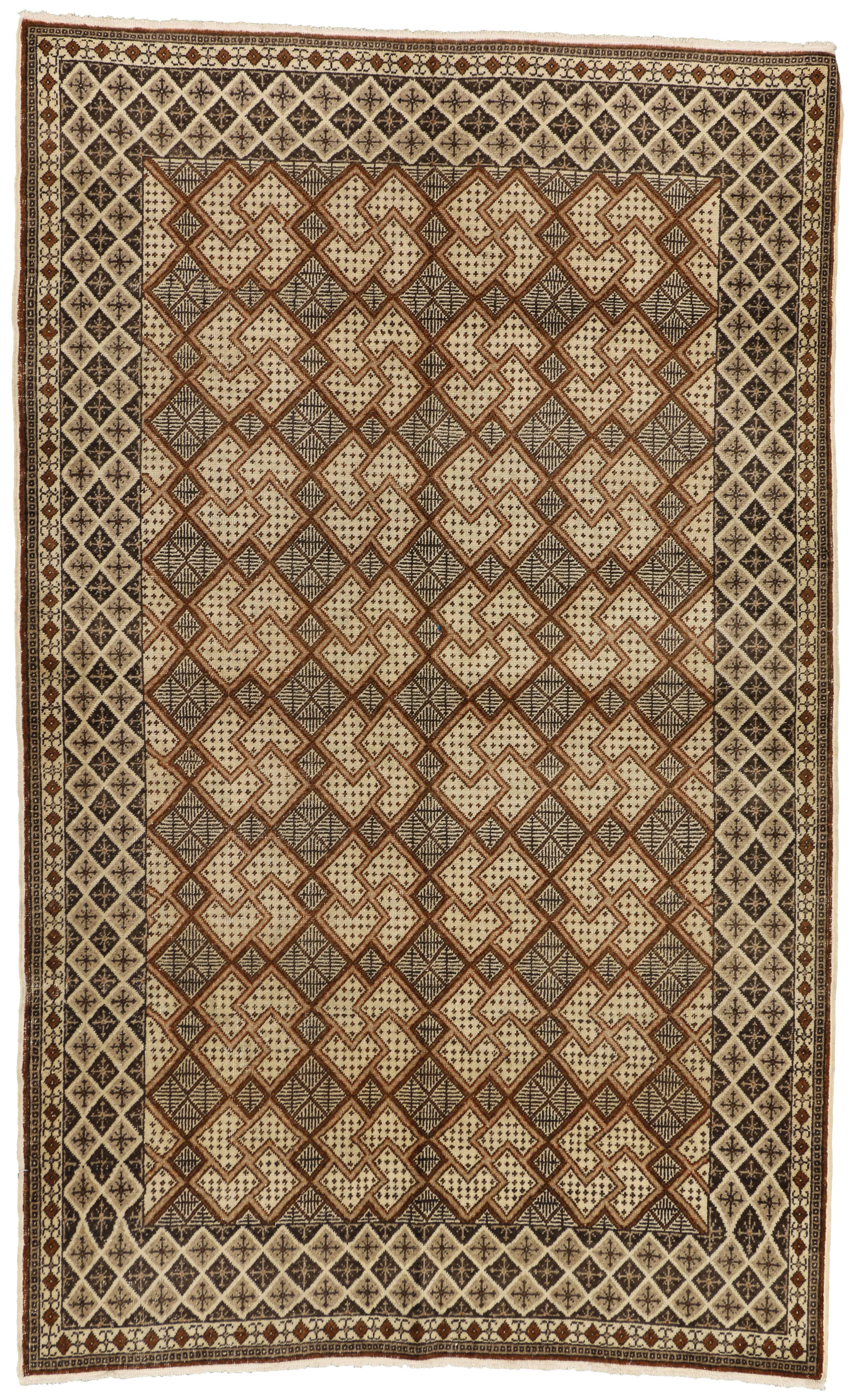 Wool Vintage Turkish Oushak with Mid-Century Modern Style For Sale