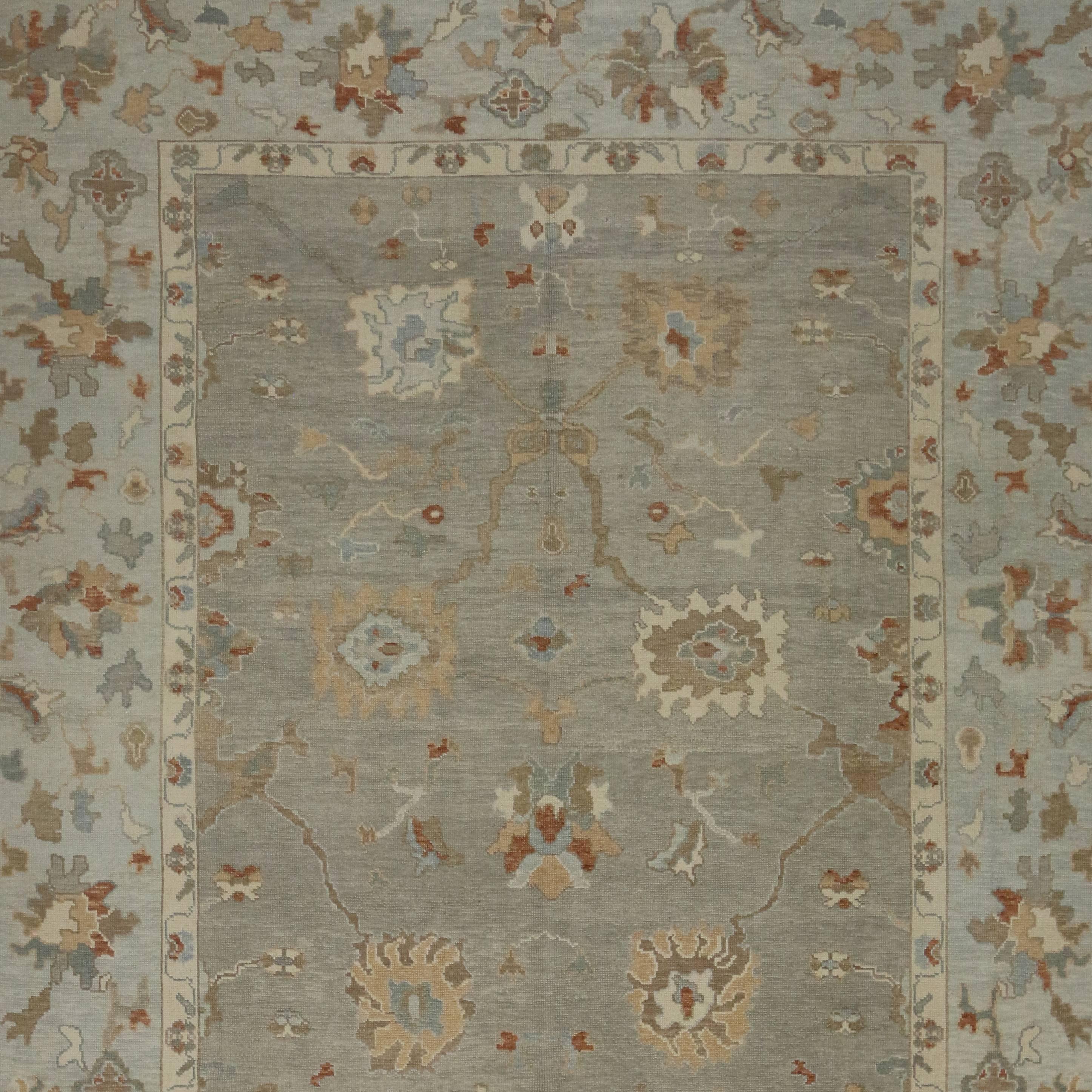 Wool Modern Turkish Oushak Rug with Transitional Style