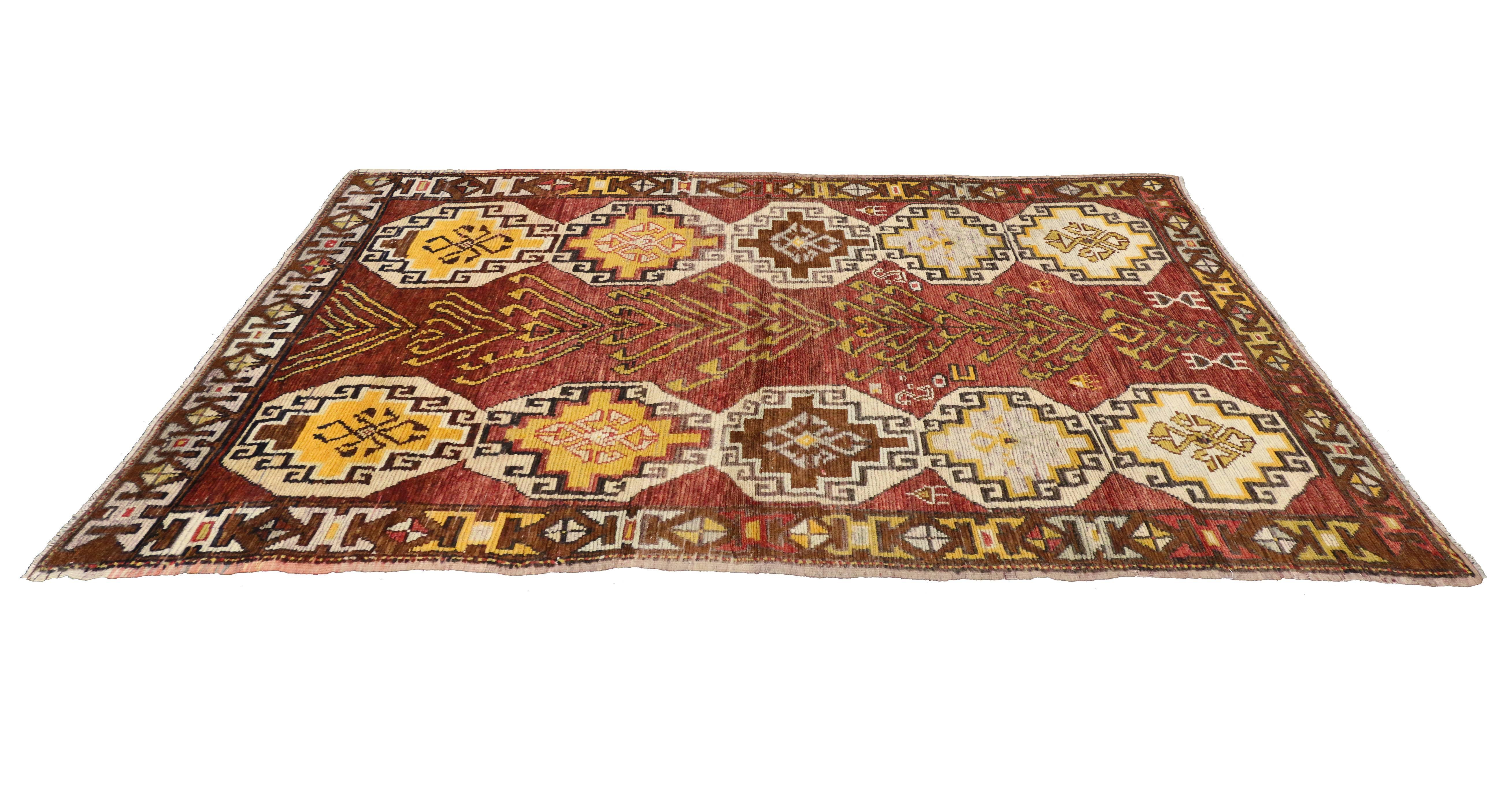 20th Century Vintage Turkish Oushak Runner with Modern Tribal Style, Gallery Rug For Sale
