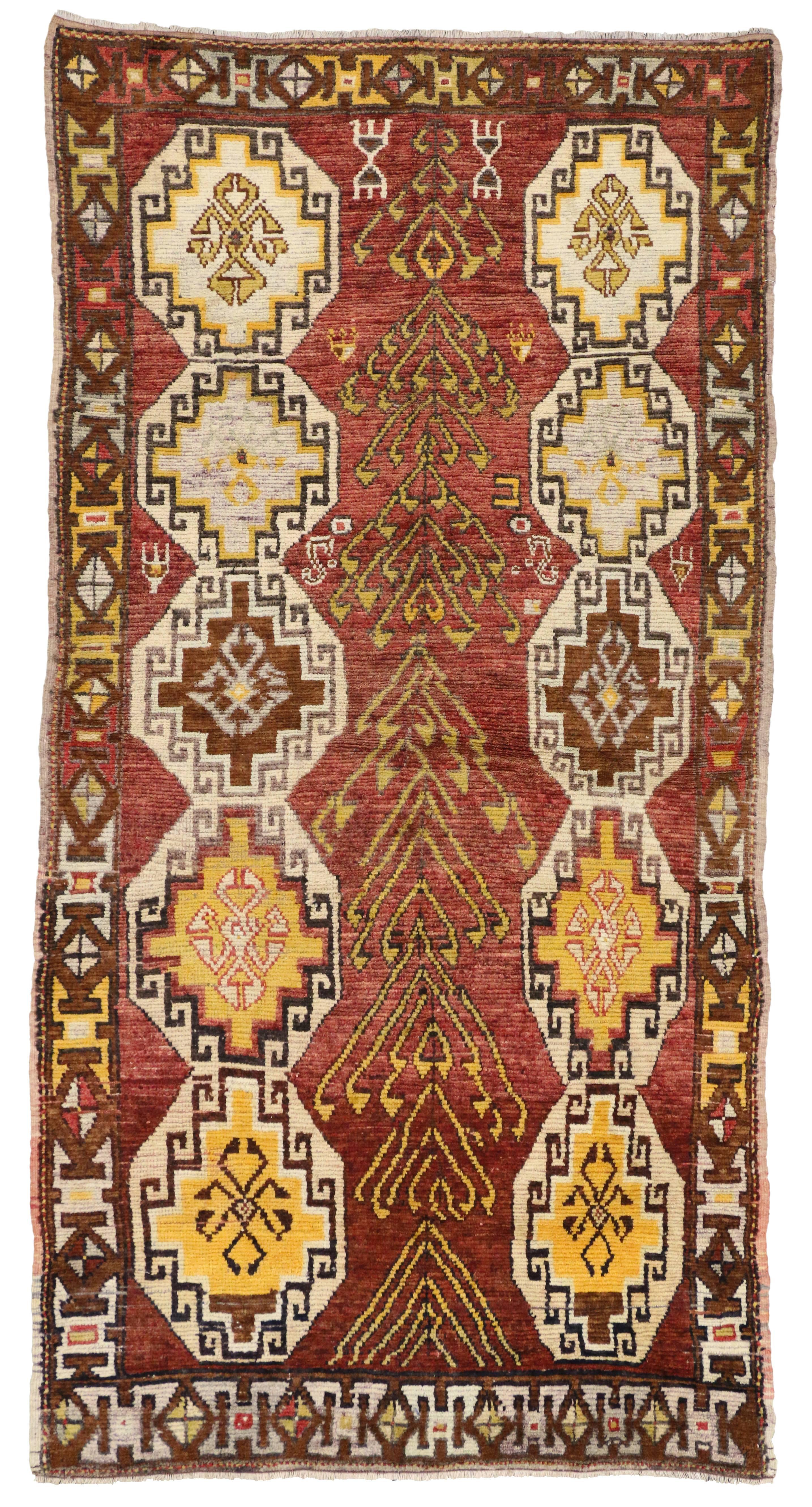 Vintage Turkish Oushak Runner with Modern Tribal Style, Gallery Rug For Sale 1