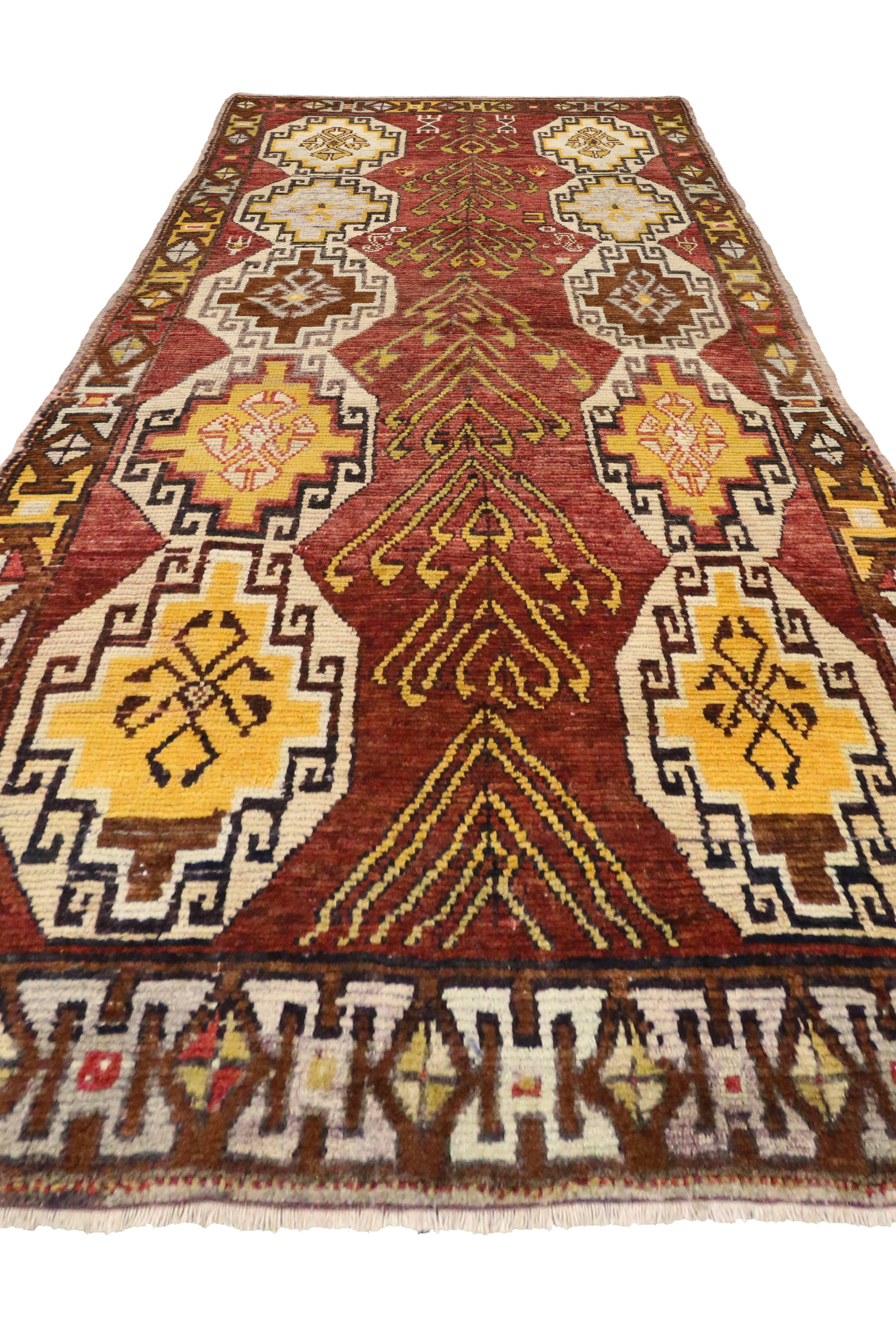 Hand-Knotted Vintage Turkish Oushak Runner with Modern Tribal Style, Gallery Rug For Sale