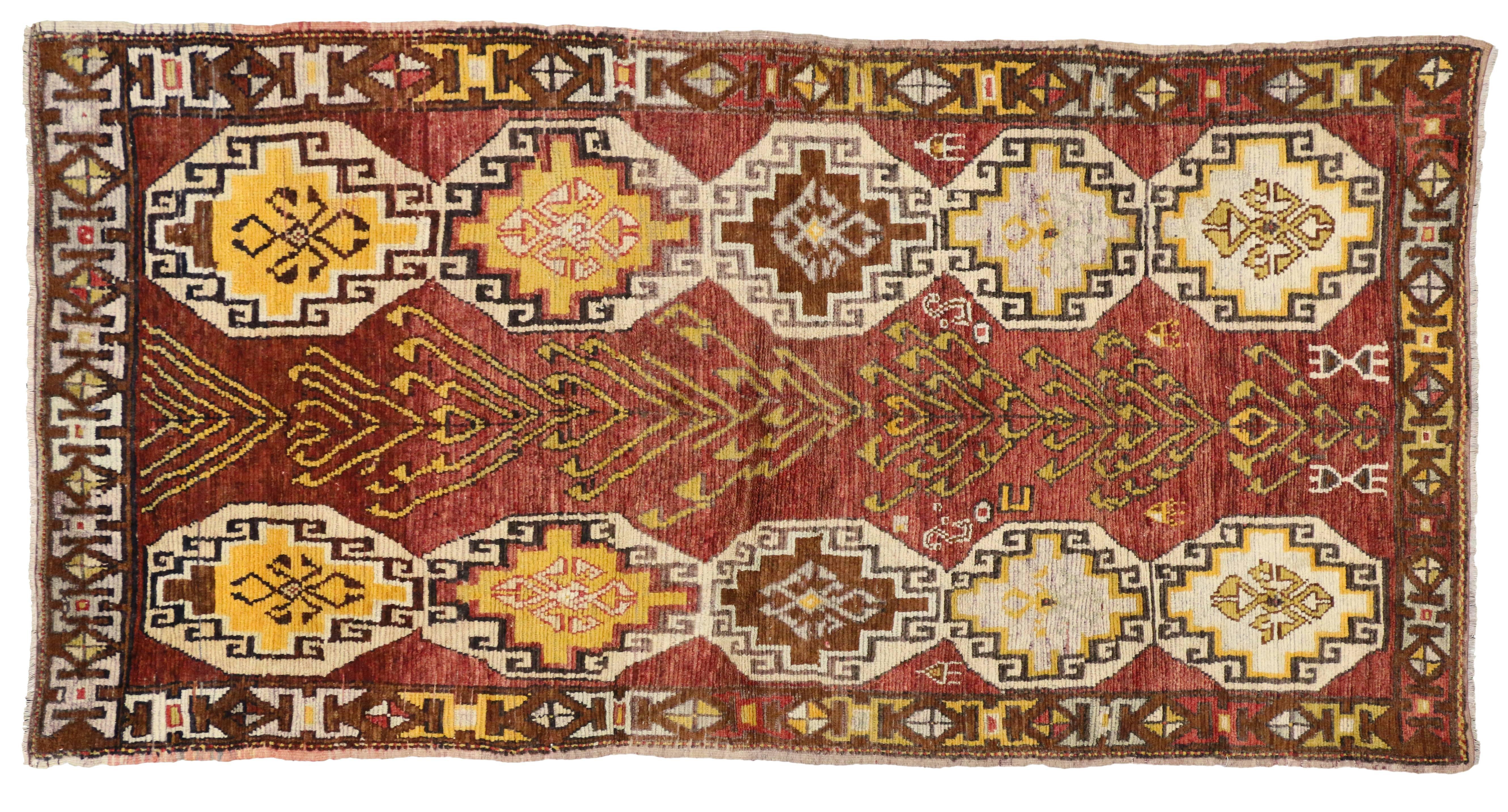 Vintage Turkish Oushak Runner with Modern Tribal Style, Gallery Rug For Sale 2