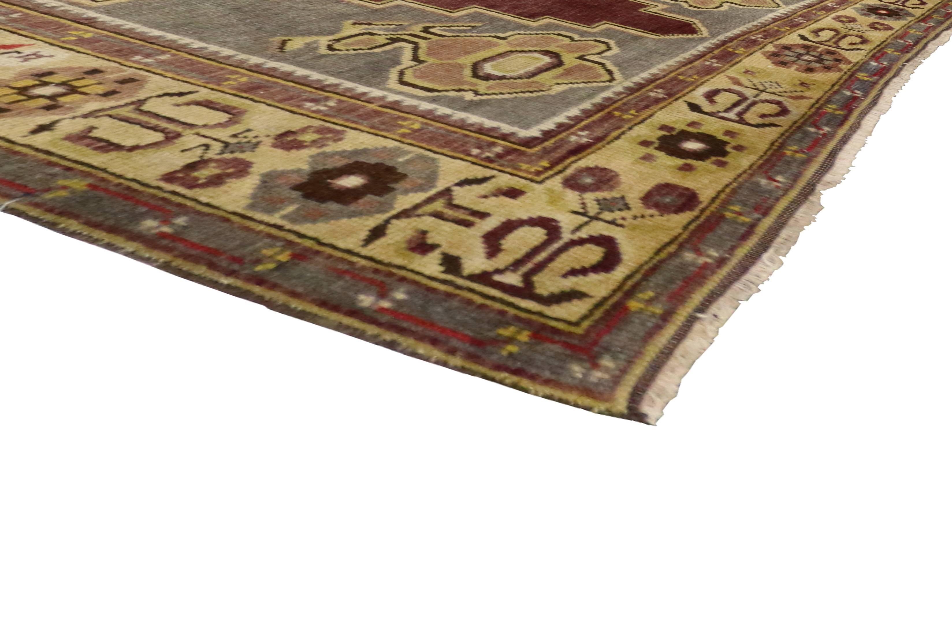 Wool Vintage Turkish Oushak Rug with Traditional Modern Style