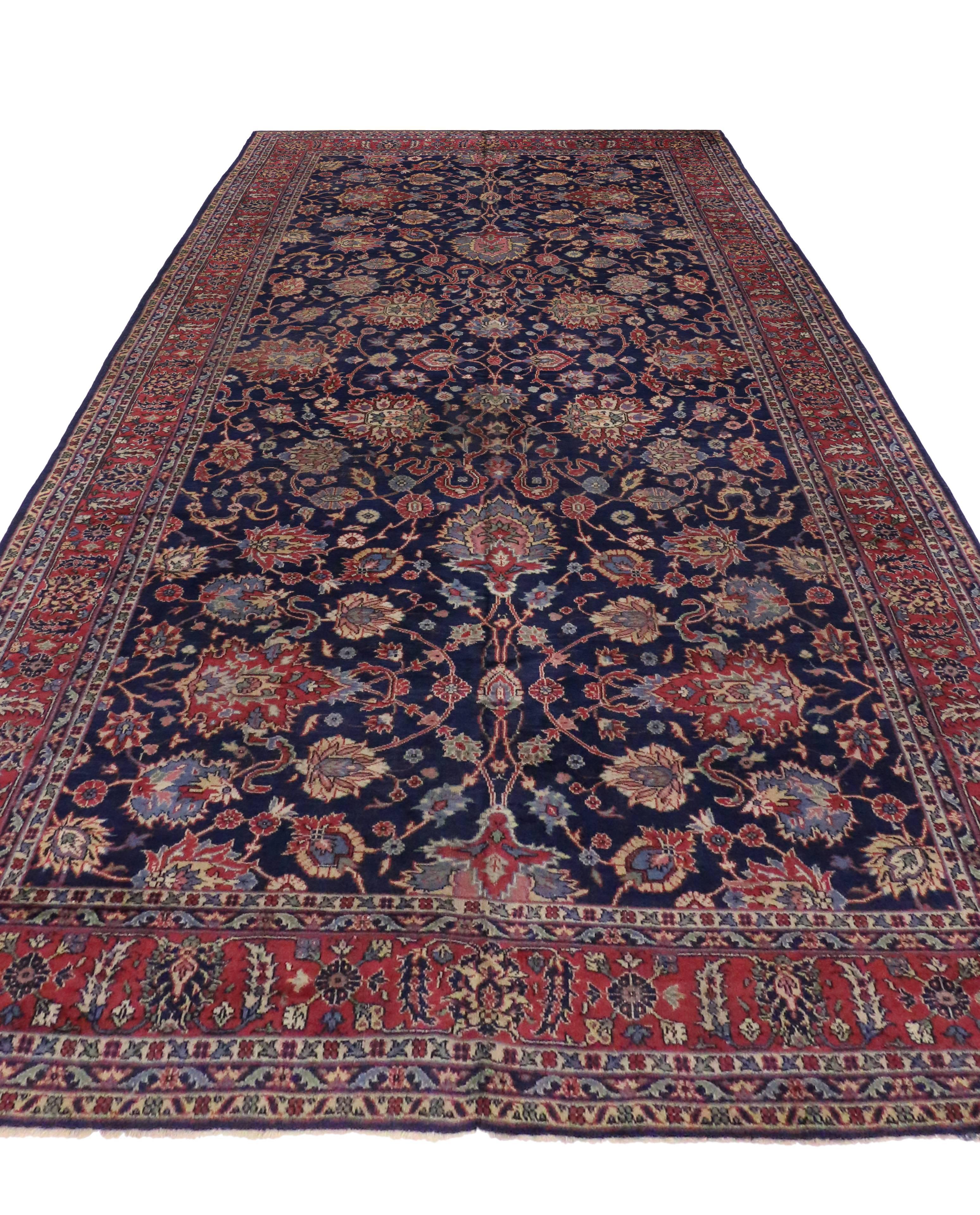 Wool Antique Turkish Blue Sparta Gallery Rug with Old World French Chateau Style 