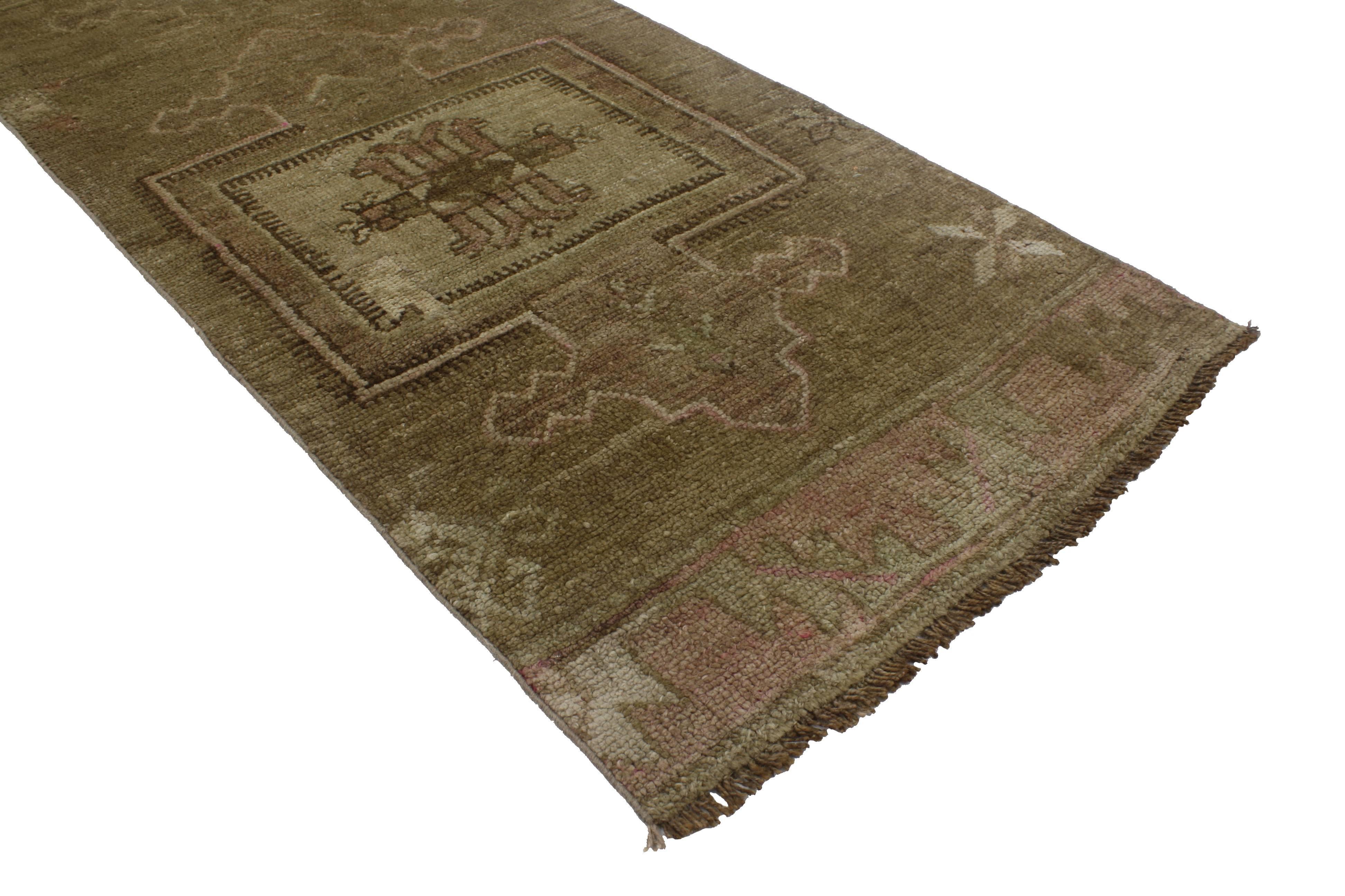 51807 Vintage Turkish Oushak Extra-Long Runner with Modern Style, Hallway Runner. Add personality to your space with a modern take on eclectic style. This vintage Turkish Oushak runner with modern contemporary style manages to maintain its true