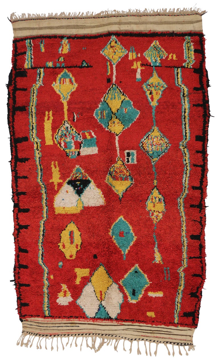 Wool Vintage Red Moroccan Rug, Modern Tribal Style Berber Moroccan Rug For Sale