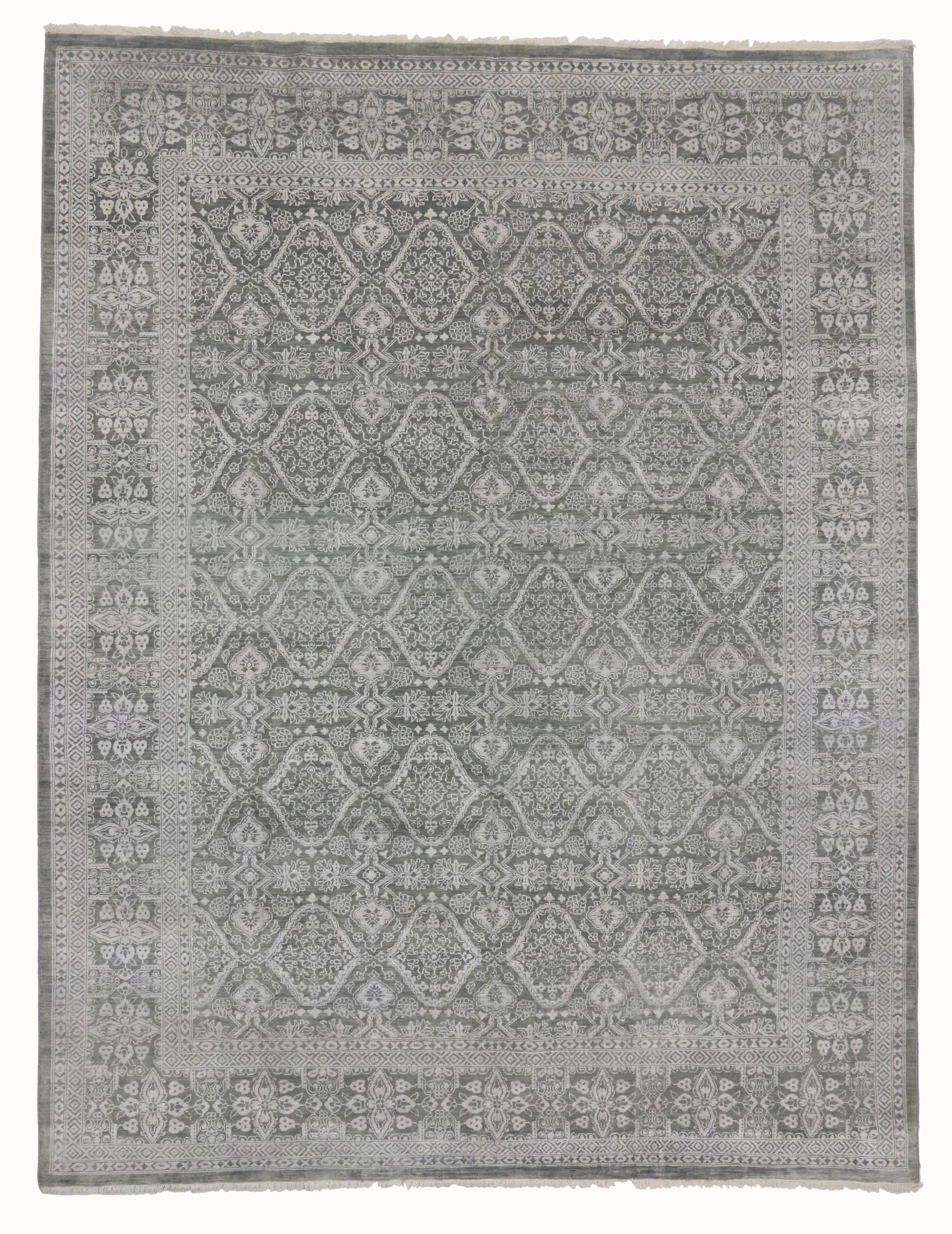 Indian New Transitional Gray Area Rug with Modern Style For Sale