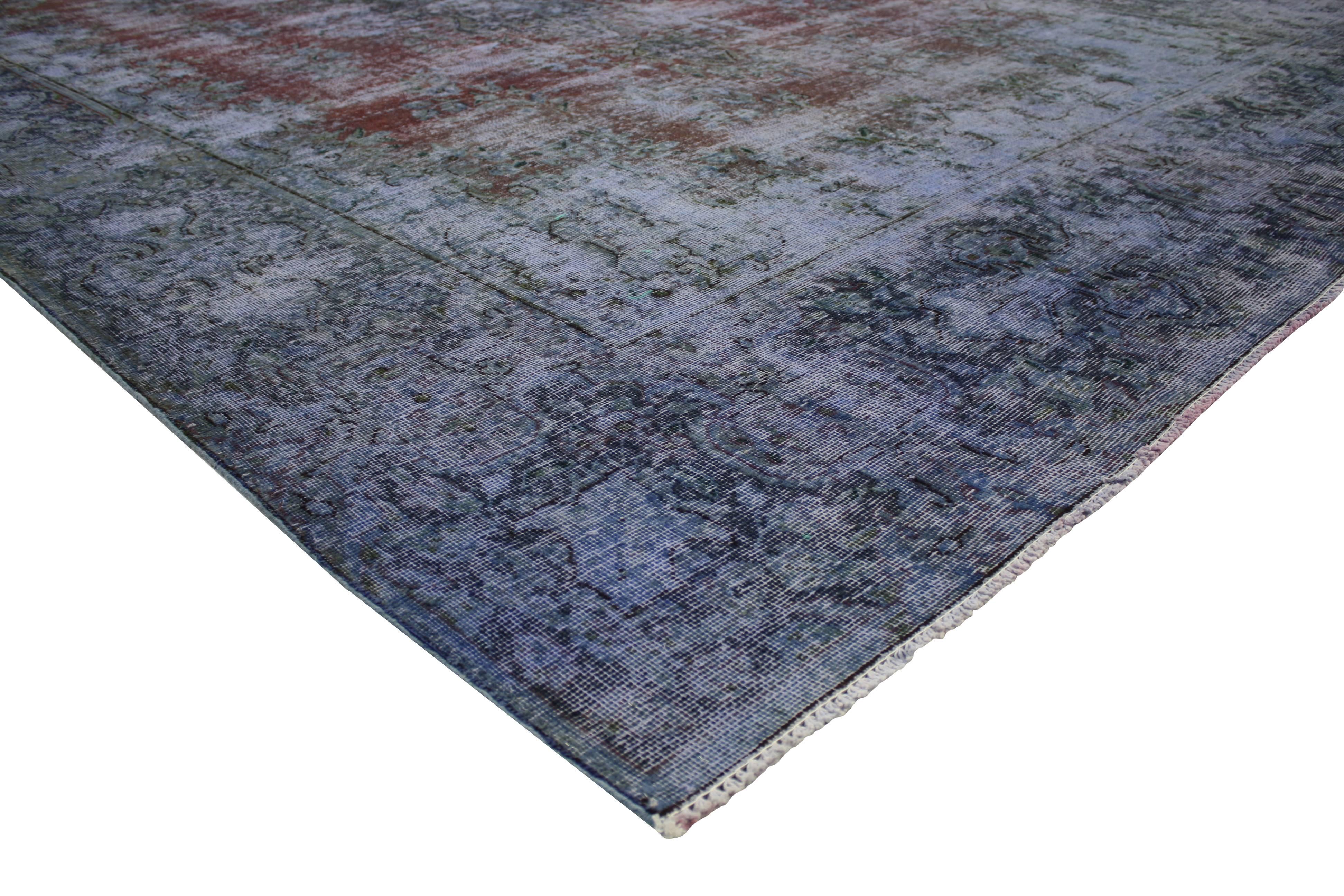 20th Century Distressed Vintage Persian Rug Overdyed with Modern Industrial Style