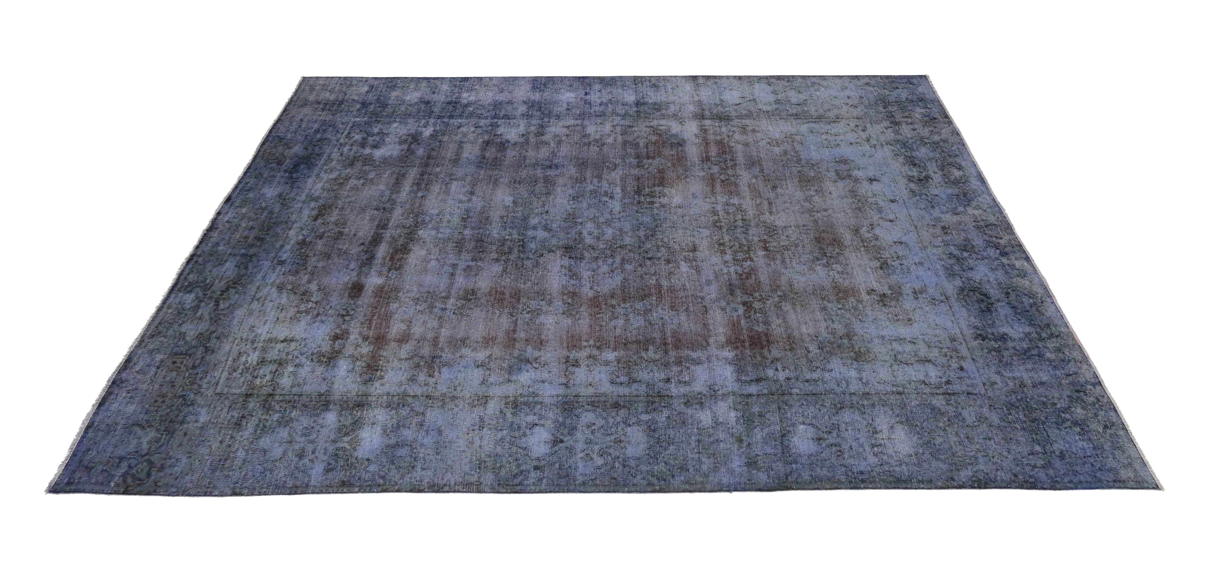 Distressed Vintage Persian Rug Overdyed with Modern Industrial Style 1