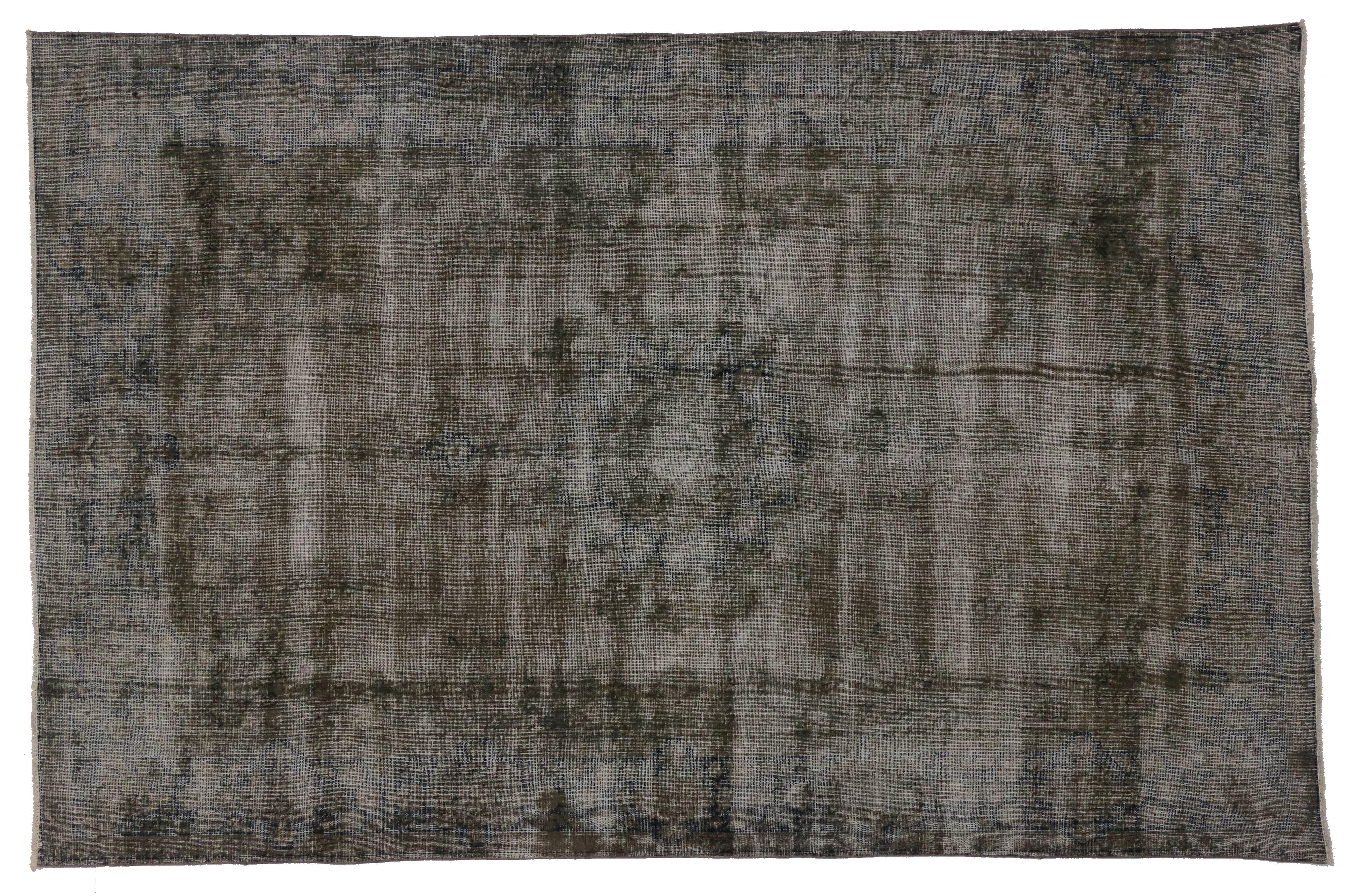Hand-Knotted Dark Brown Distressed Vintage Persian Rug with Rustic Industrial Luxe Style For Sale