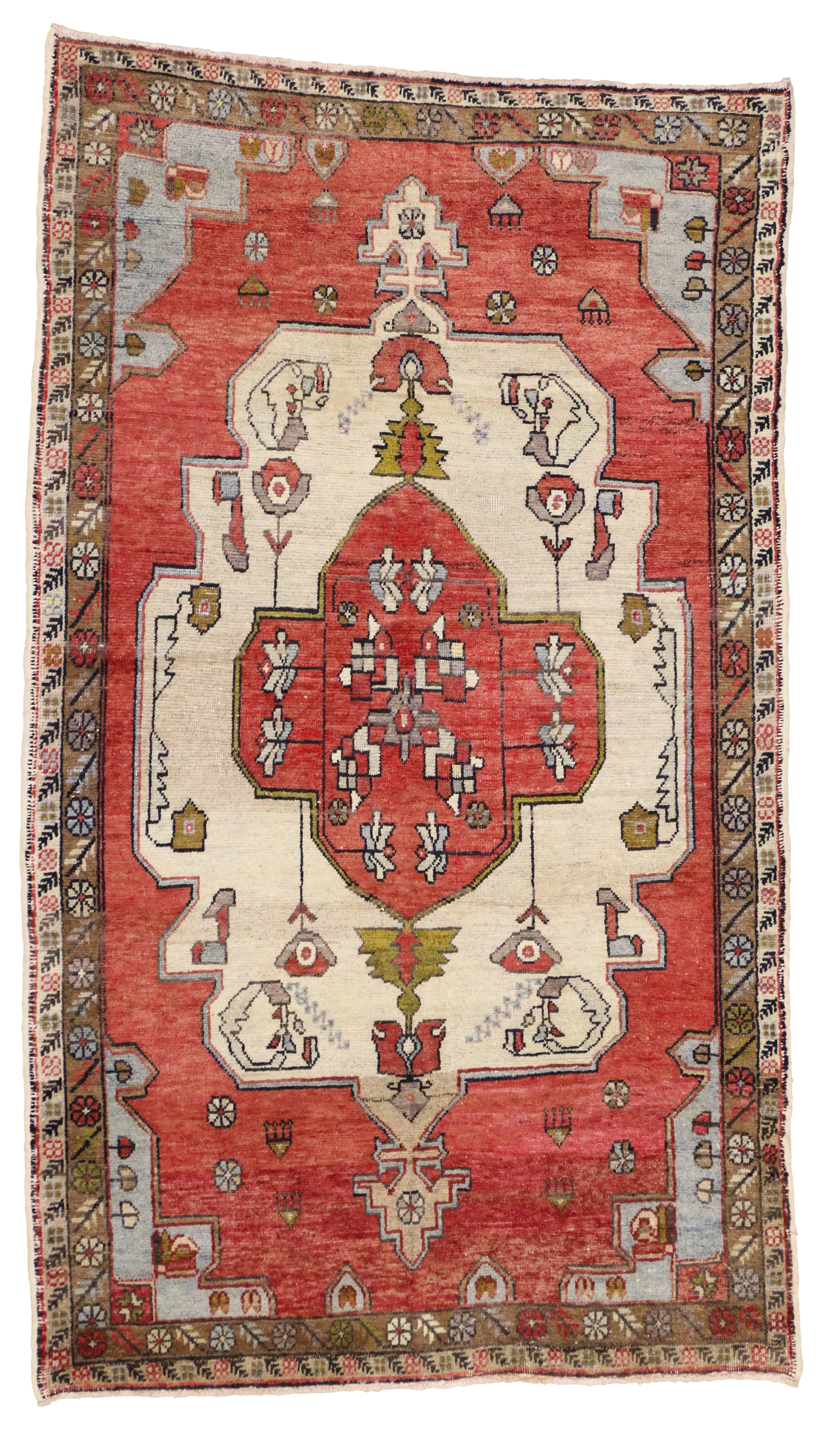 20th Century Vintage Turkish Oushak Gallery Rug with Modern Traditional Style For Sale