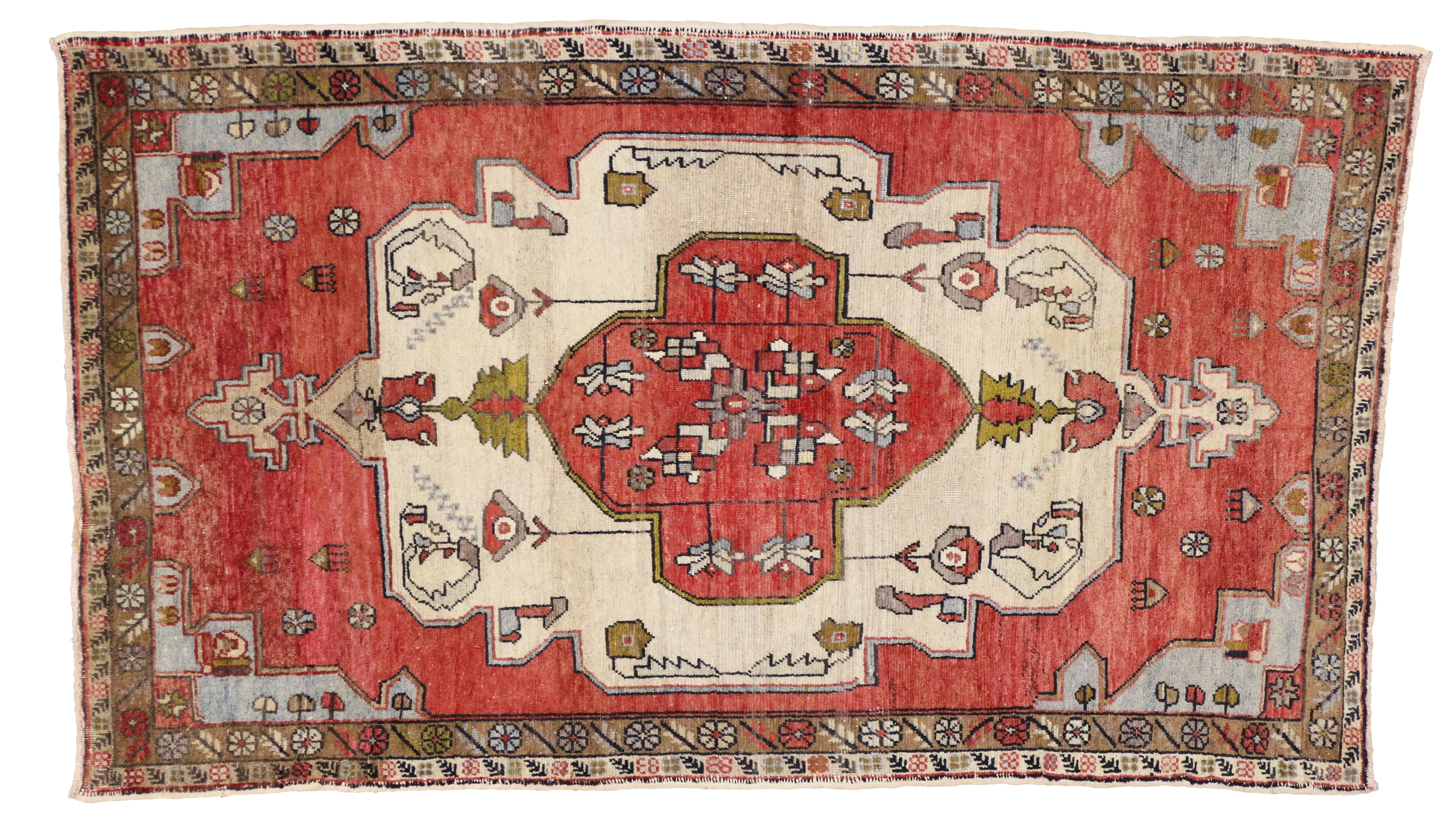 Wool Vintage Turkish Oushak Gallery Rug with Modern Traditional Style For Sale