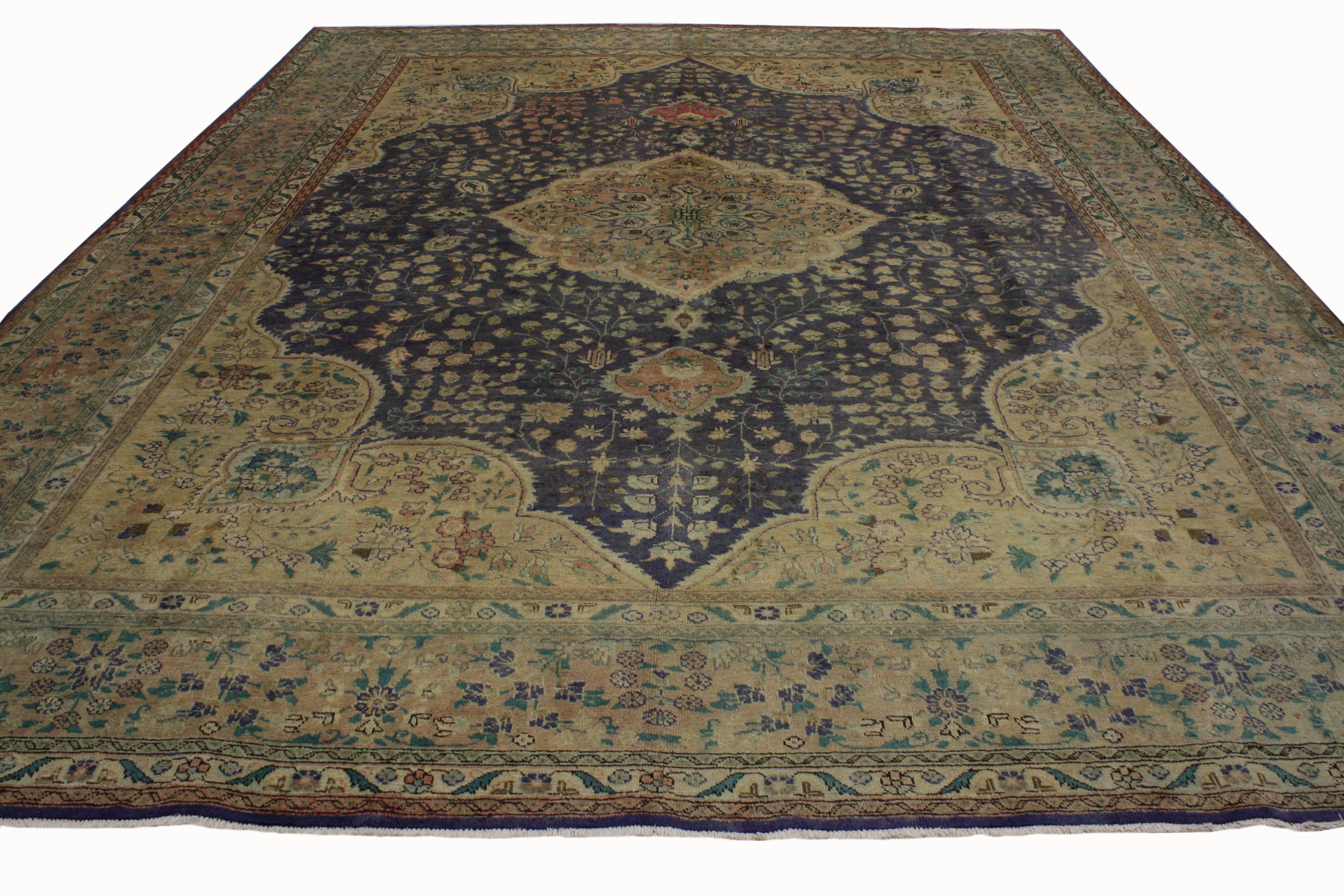 Vintage Persian Tabriz Rug with European Cottage Style For Sale 1