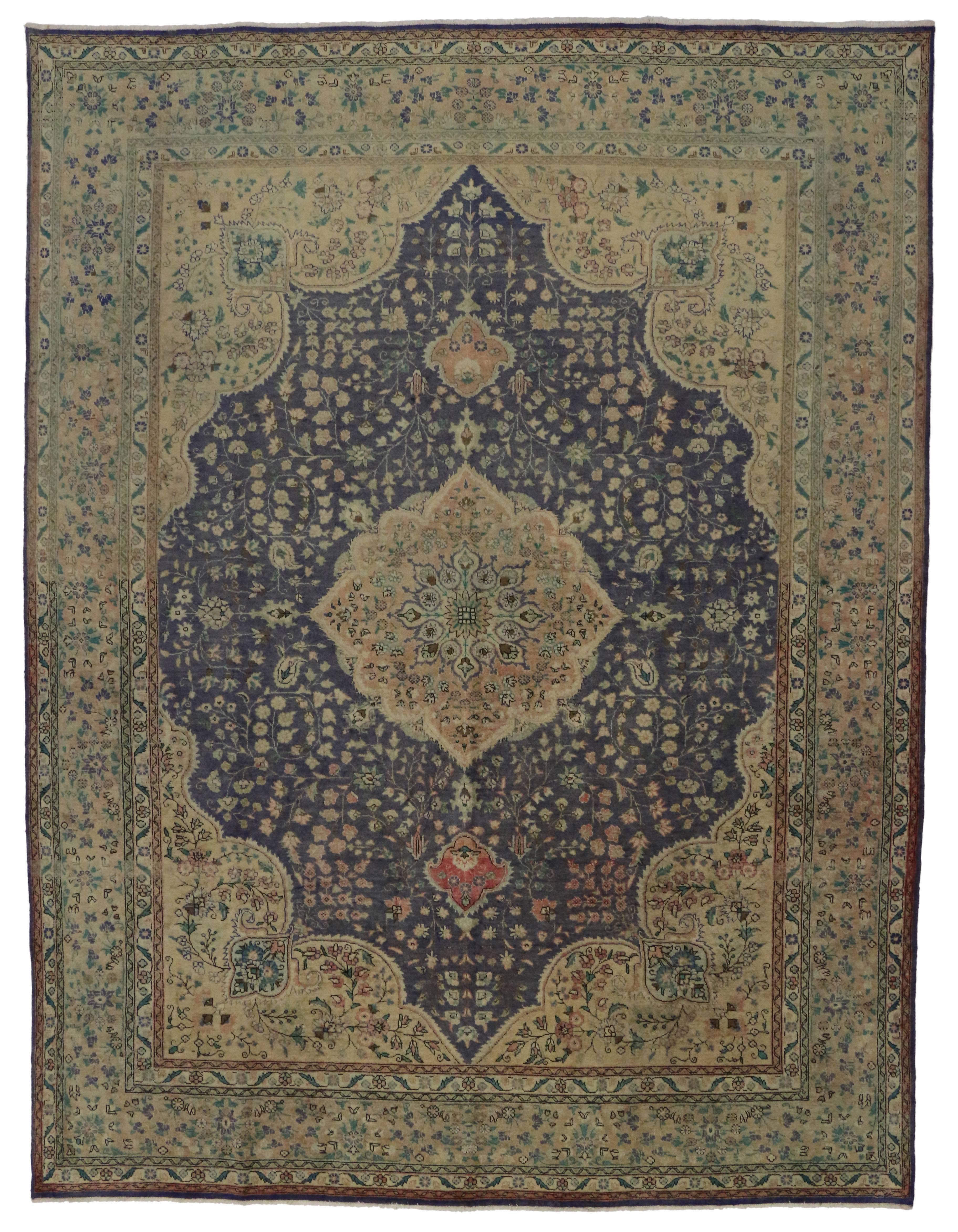 Vintage Persian Tabriz Rug with European Cottage Style For Sale 4