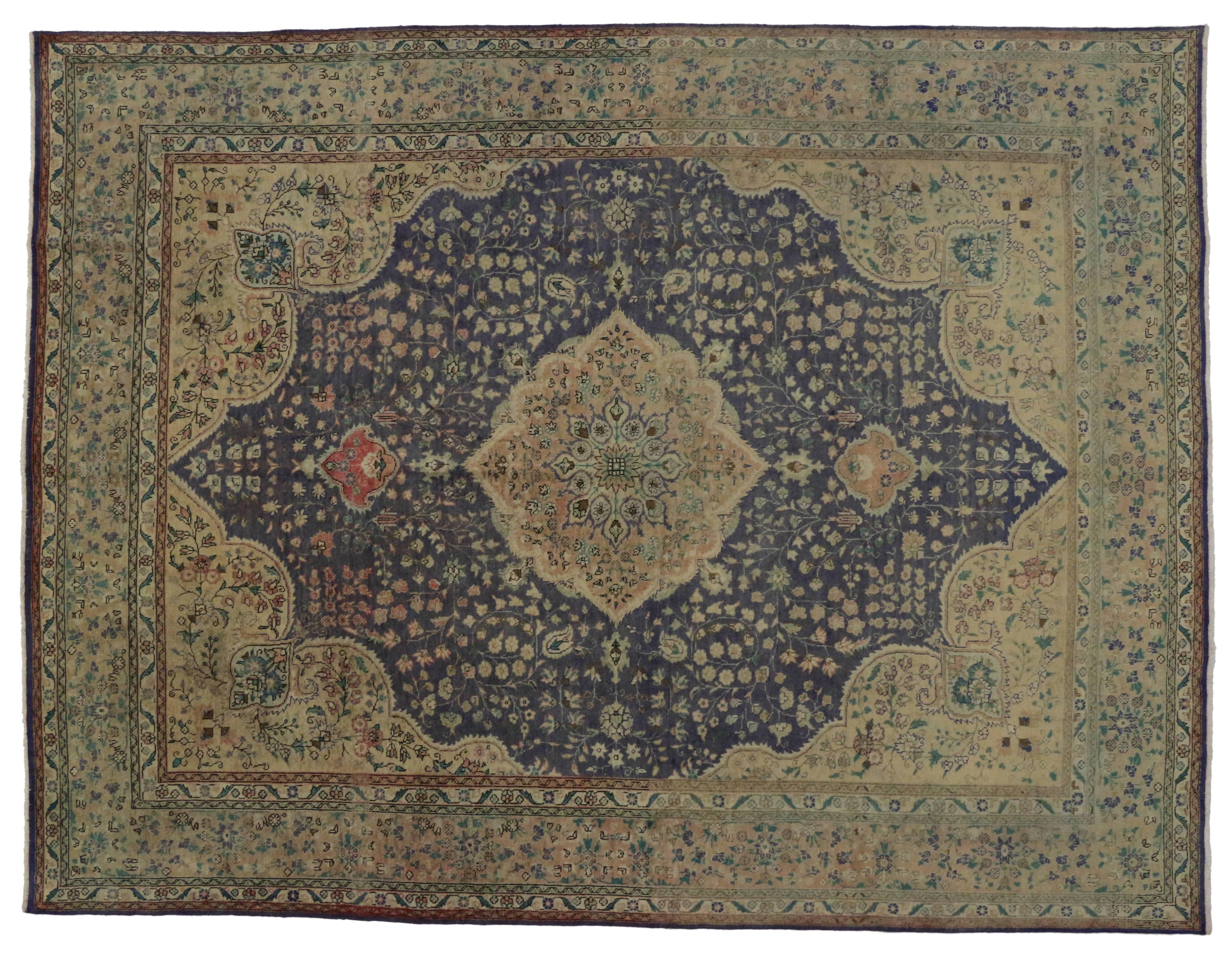 Vintage Persian Tabriz Rug with European Cottage Style For Sale 6