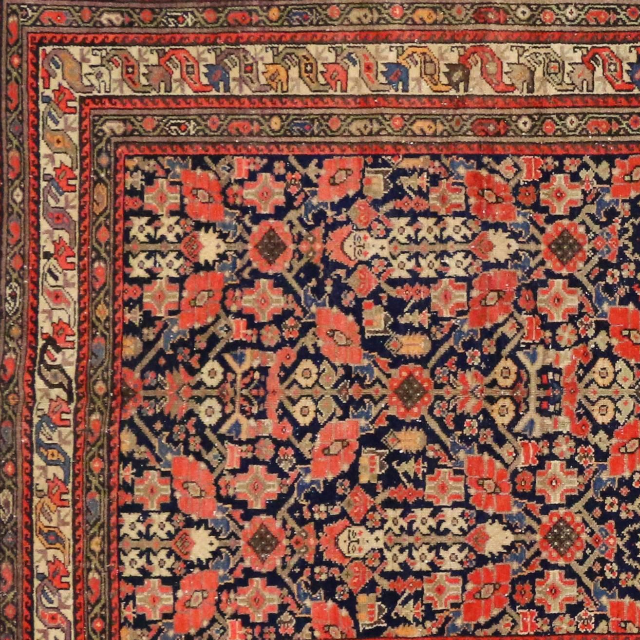 Antique Persian Malayer Gallery Rug with Guli Hannai Flower, Wide Hallway Runner 4