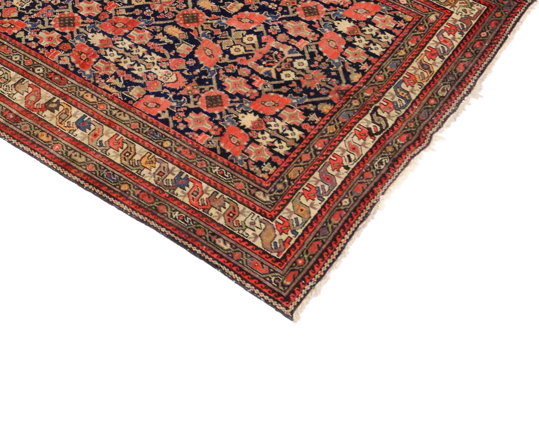 Antique Persian Malayer Gallery Rug with Guli Hannai Flower, Wide Hallway Runner 1