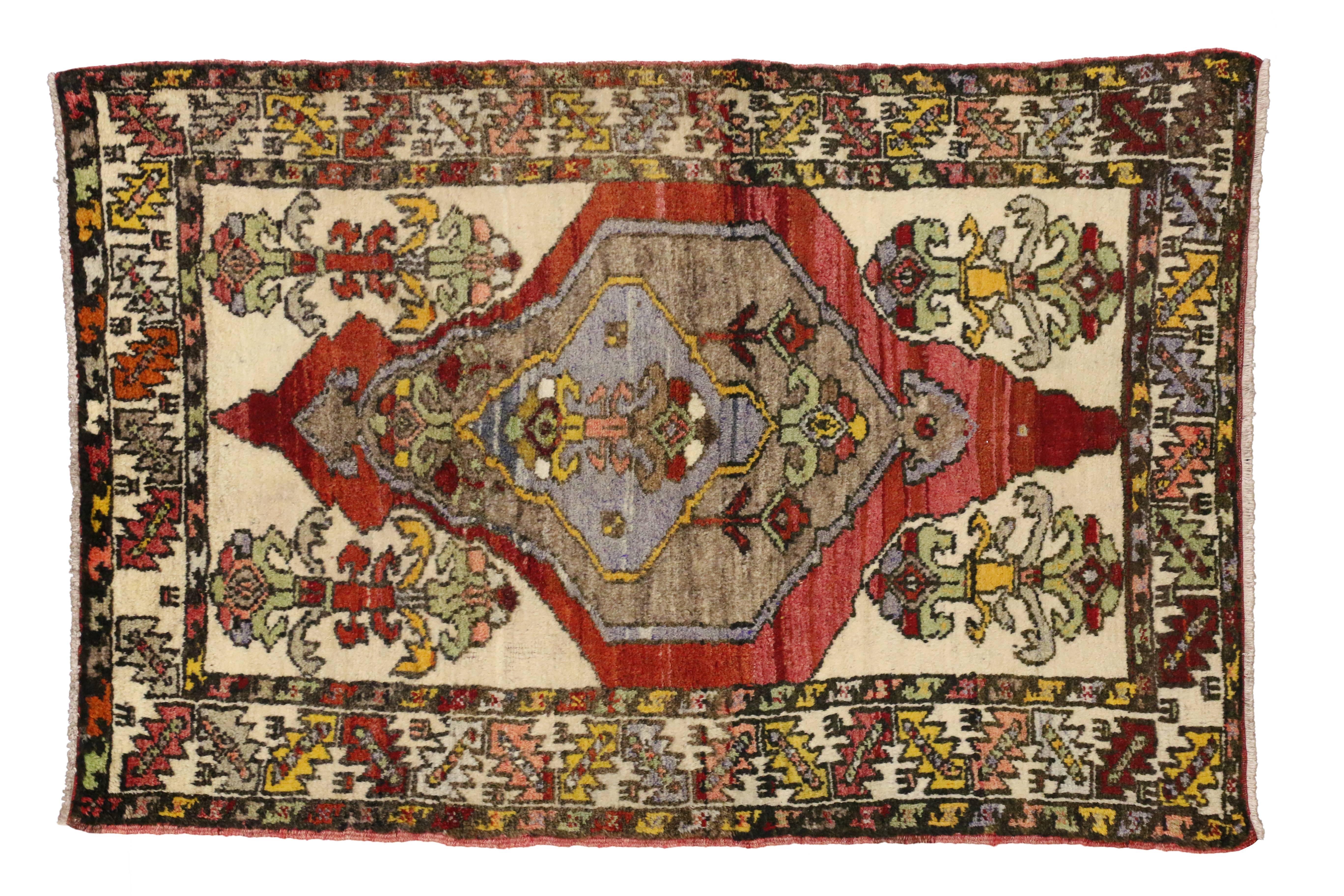 Laine Tapis turc vintage d'Oushak avec style traditionnel moderne en vente