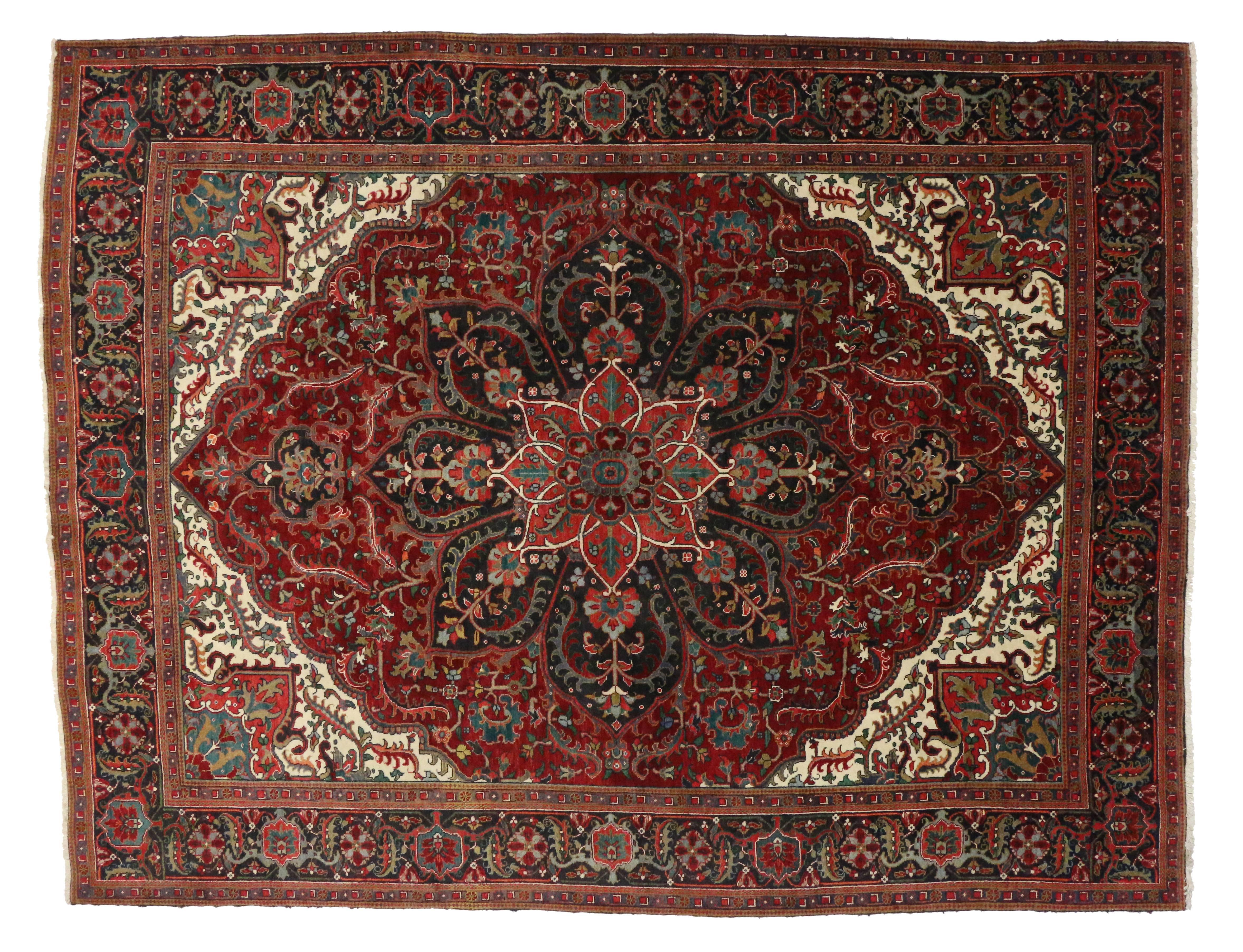 Hand-Knotted Vintage Persian Heriz Ahar Rug with Modern Rustic Arts & Crafts Style  For Sale