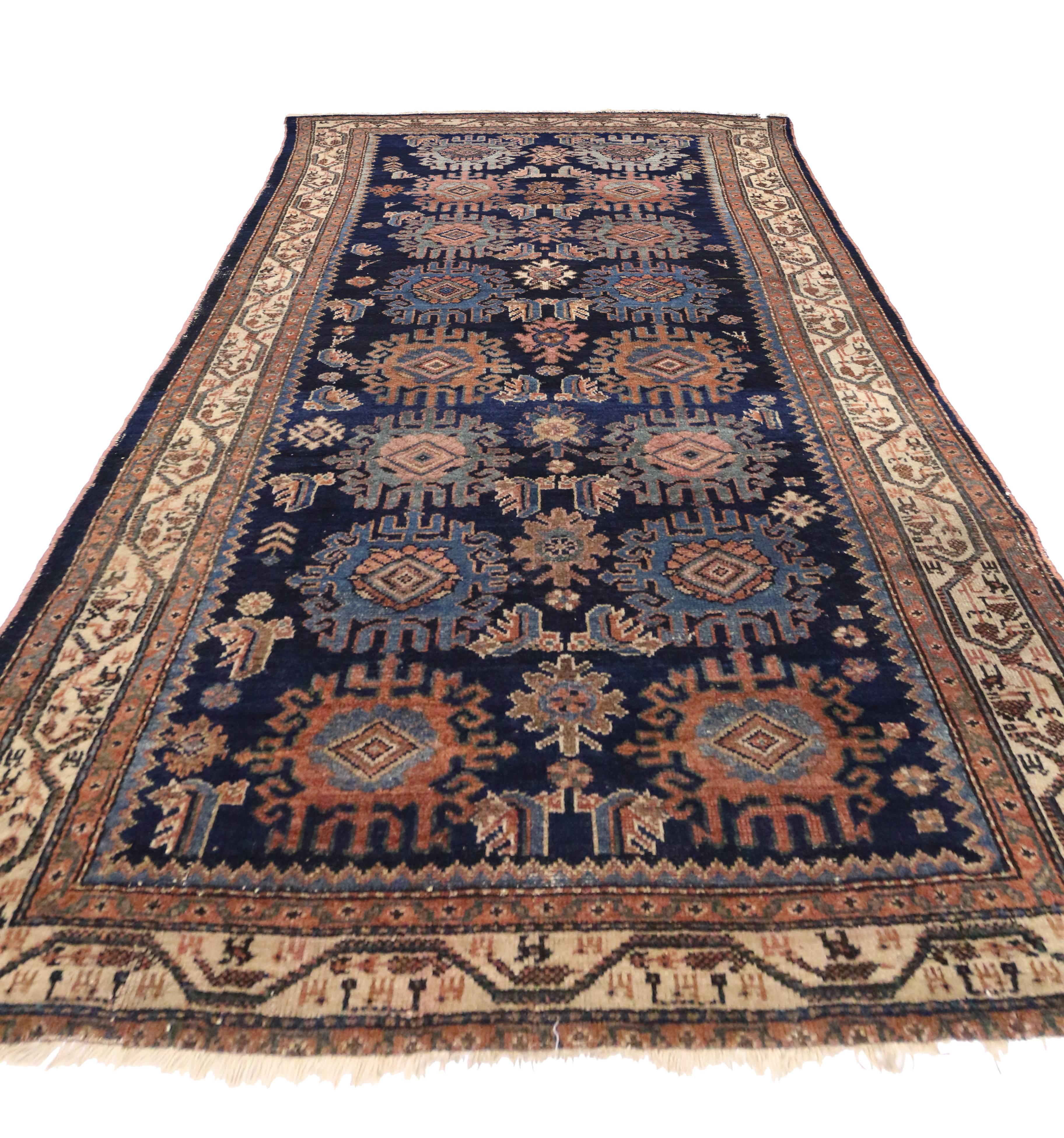 Traditional Style Antique Persian Malayer Rug with Large-Scale Geometric Print For Sale 1