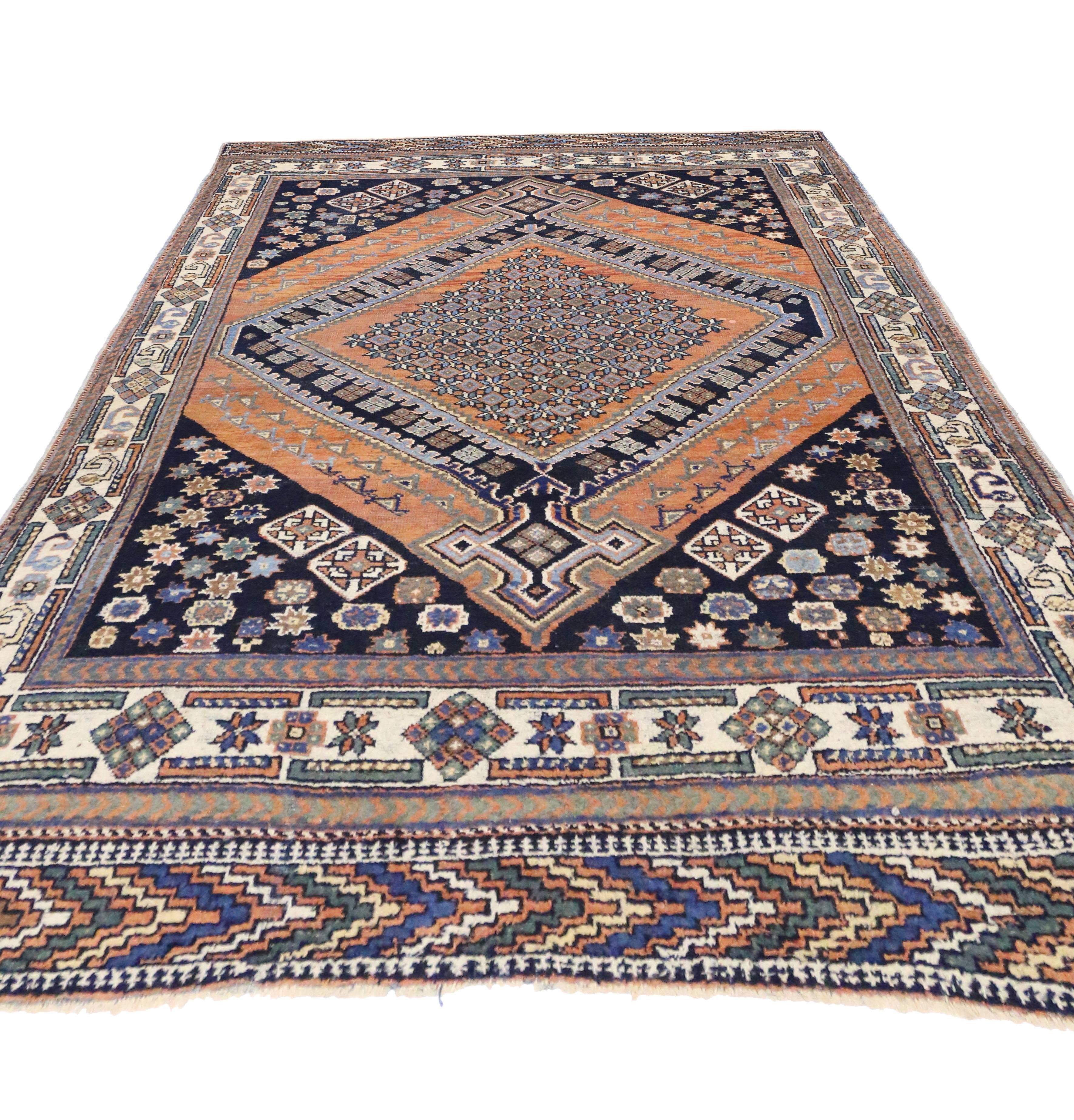 Wool Antique Persian Afshar Rug with Modern Tribal Style For Sale