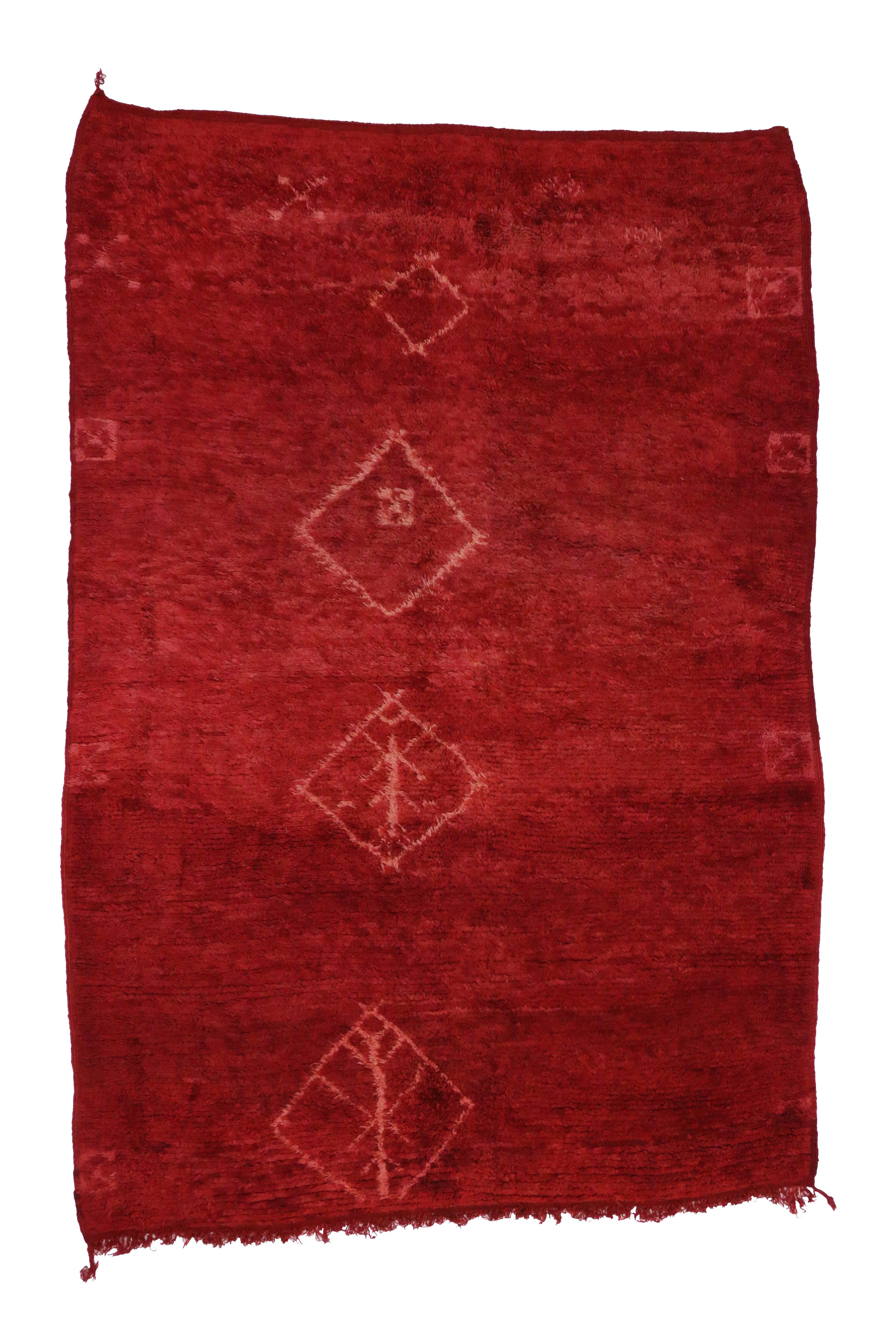 Vintage Berber Red Moroccan Rug with Tribal Style In Good Condition In Dallas, TX