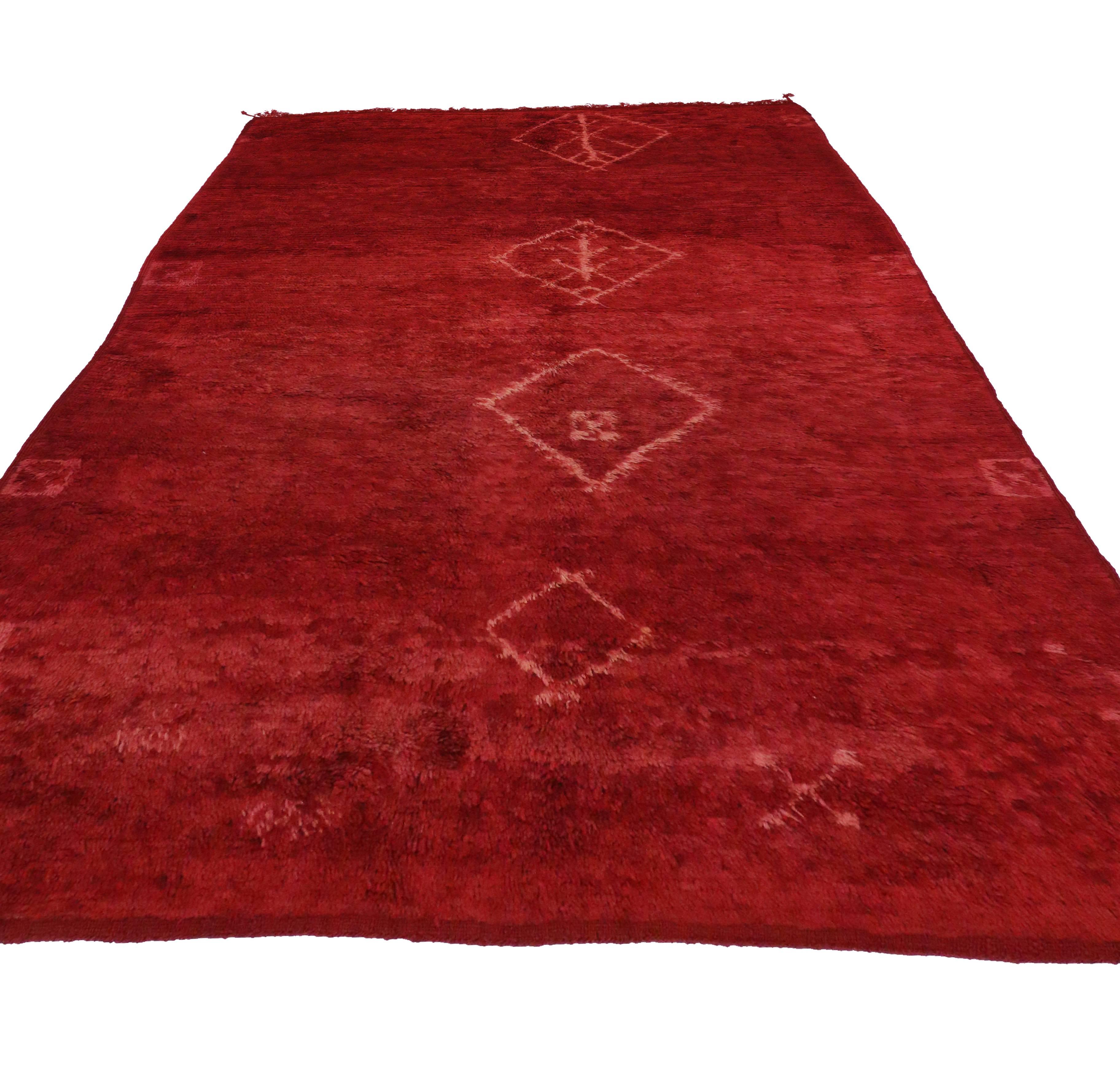 Wool Vintage Berber Red Moroccan Rug with Tribal Style