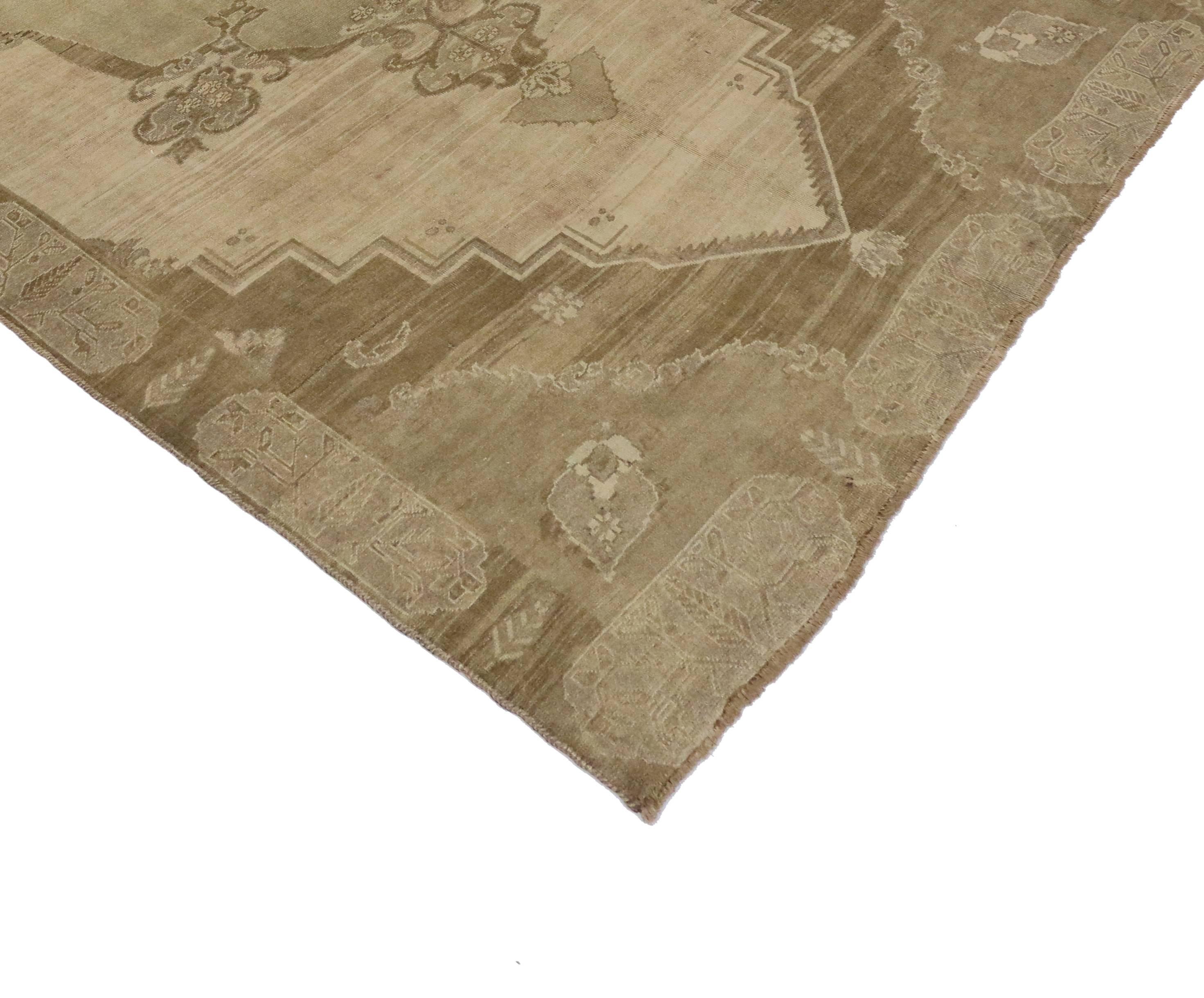 Wool Vintage Turkish Oushak Rug with Warm, Neutral Colors and Modern Style For Sale