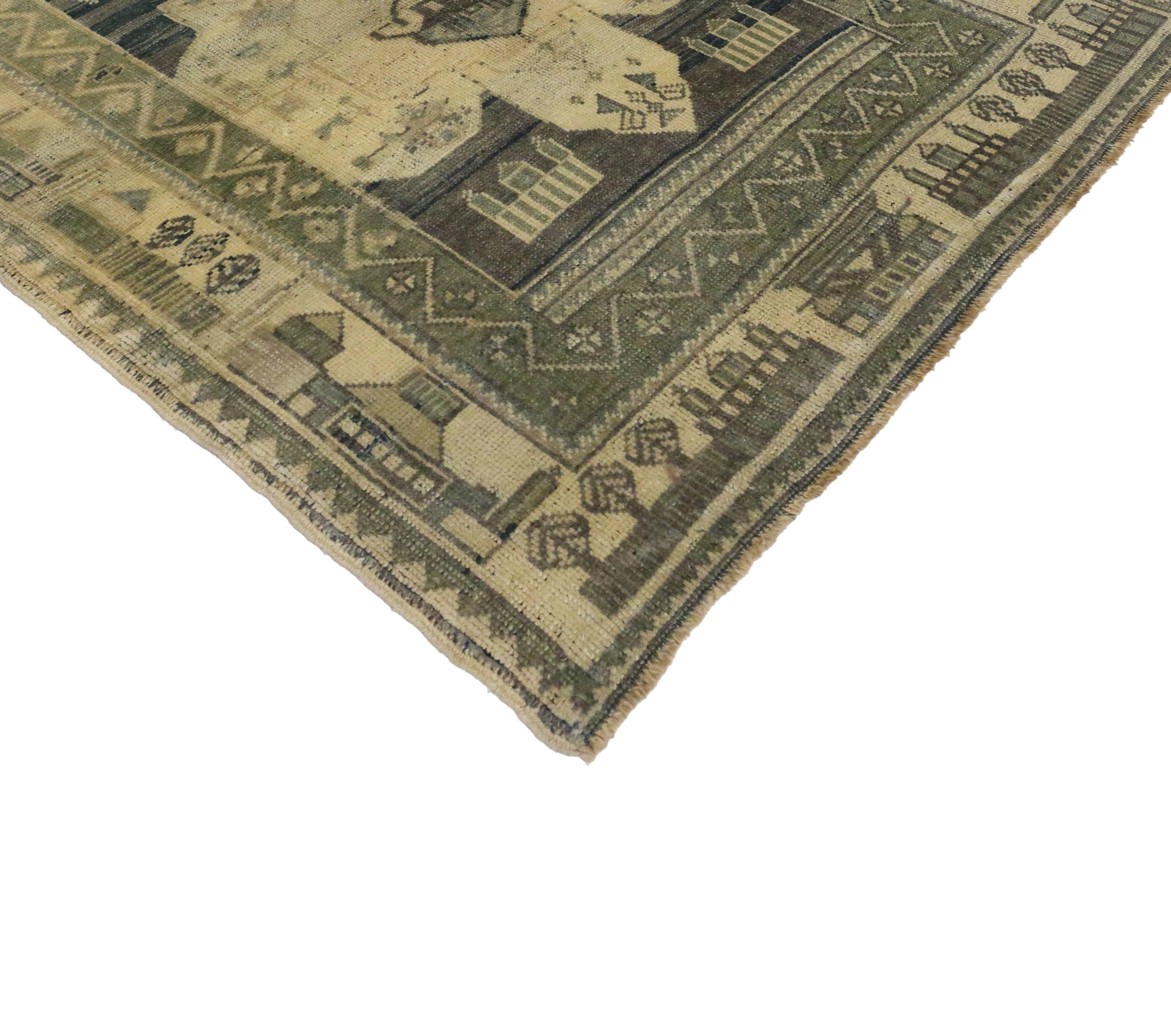 Wool Vintage Turkish Oushak Rug with Modern Style For Sale