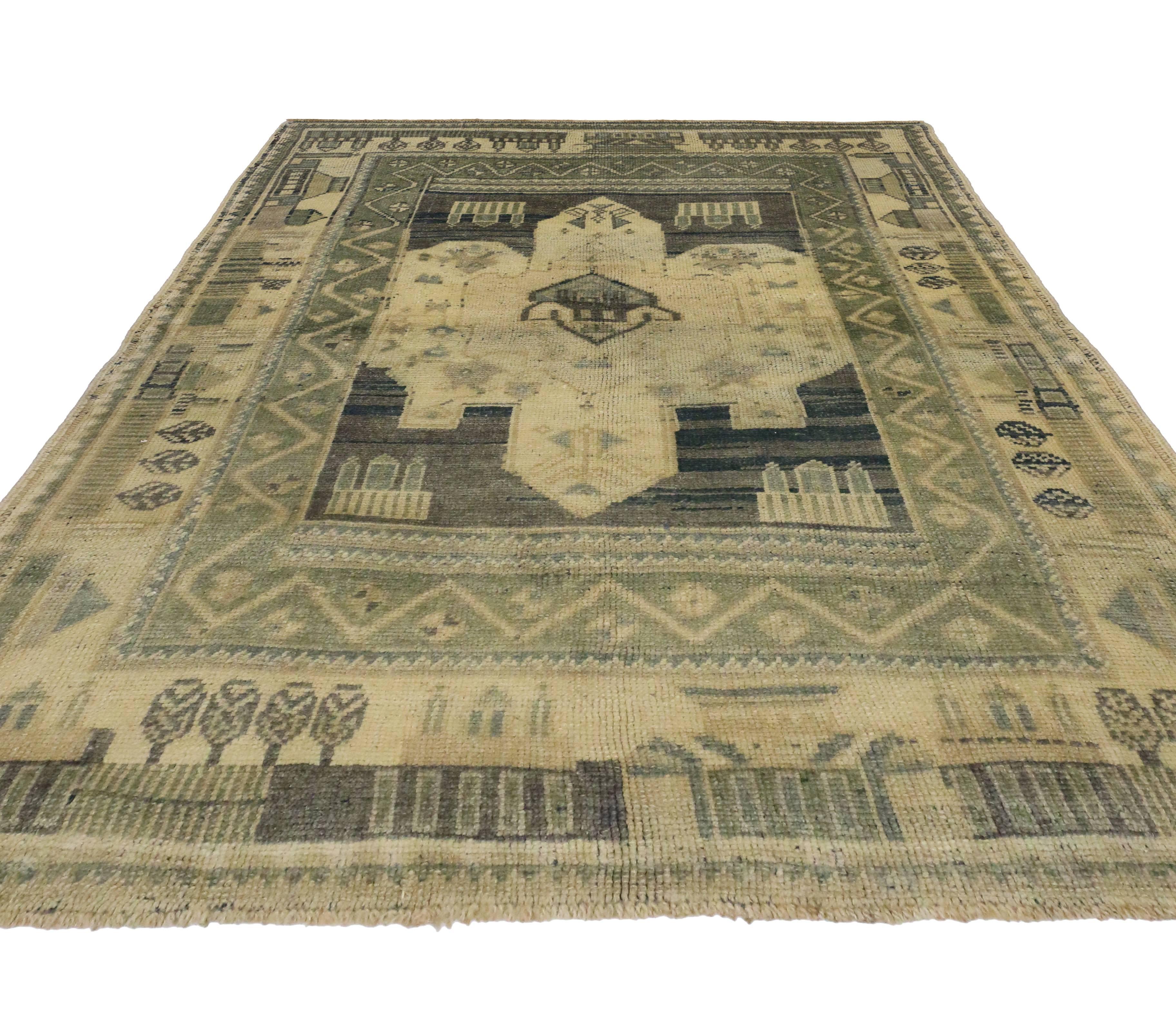 Vintage Turkish Oushak Rug with Modern Style For Sale 1
