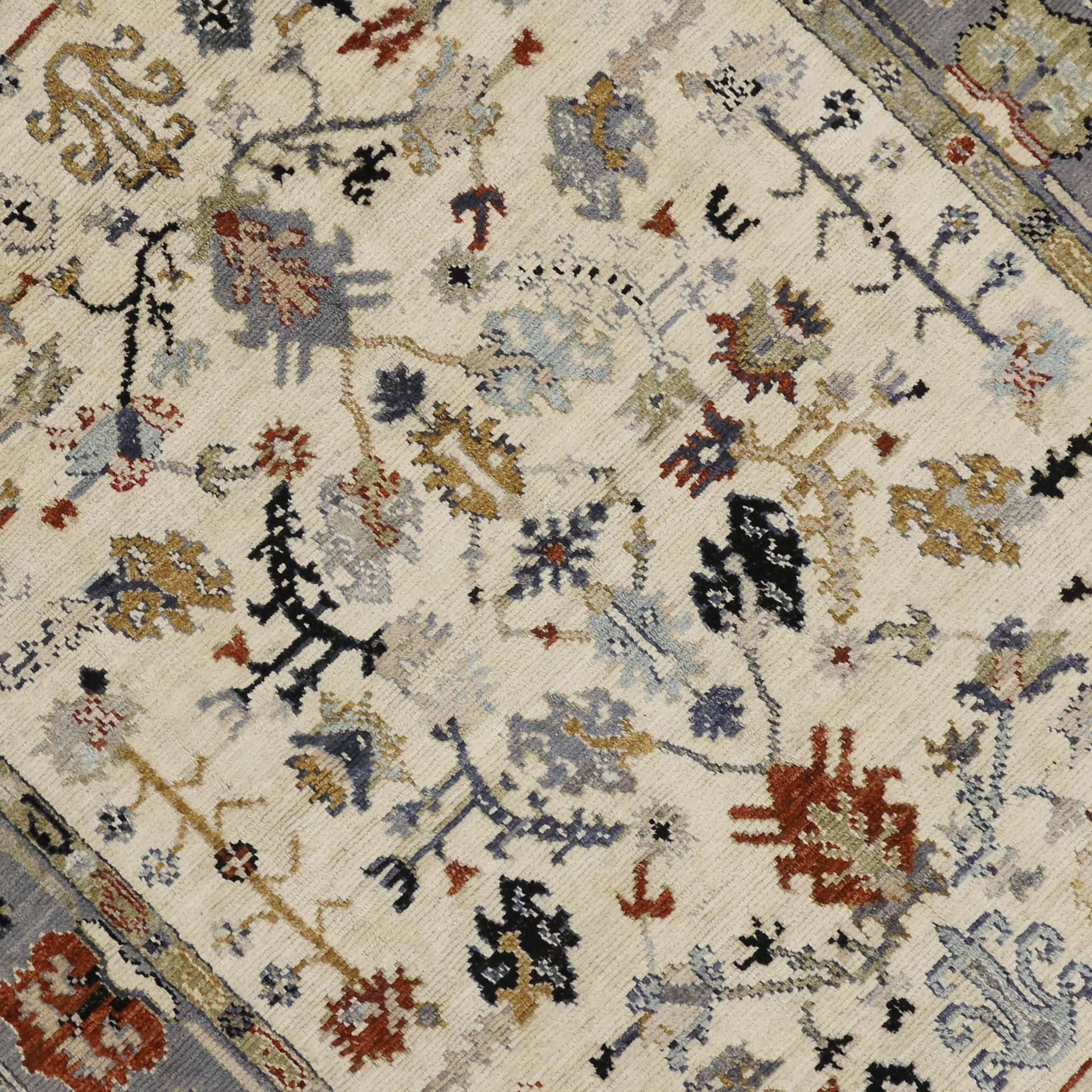Hand-Knotted New Contemporary Oushak Area Rug with Transitional Style For Sale