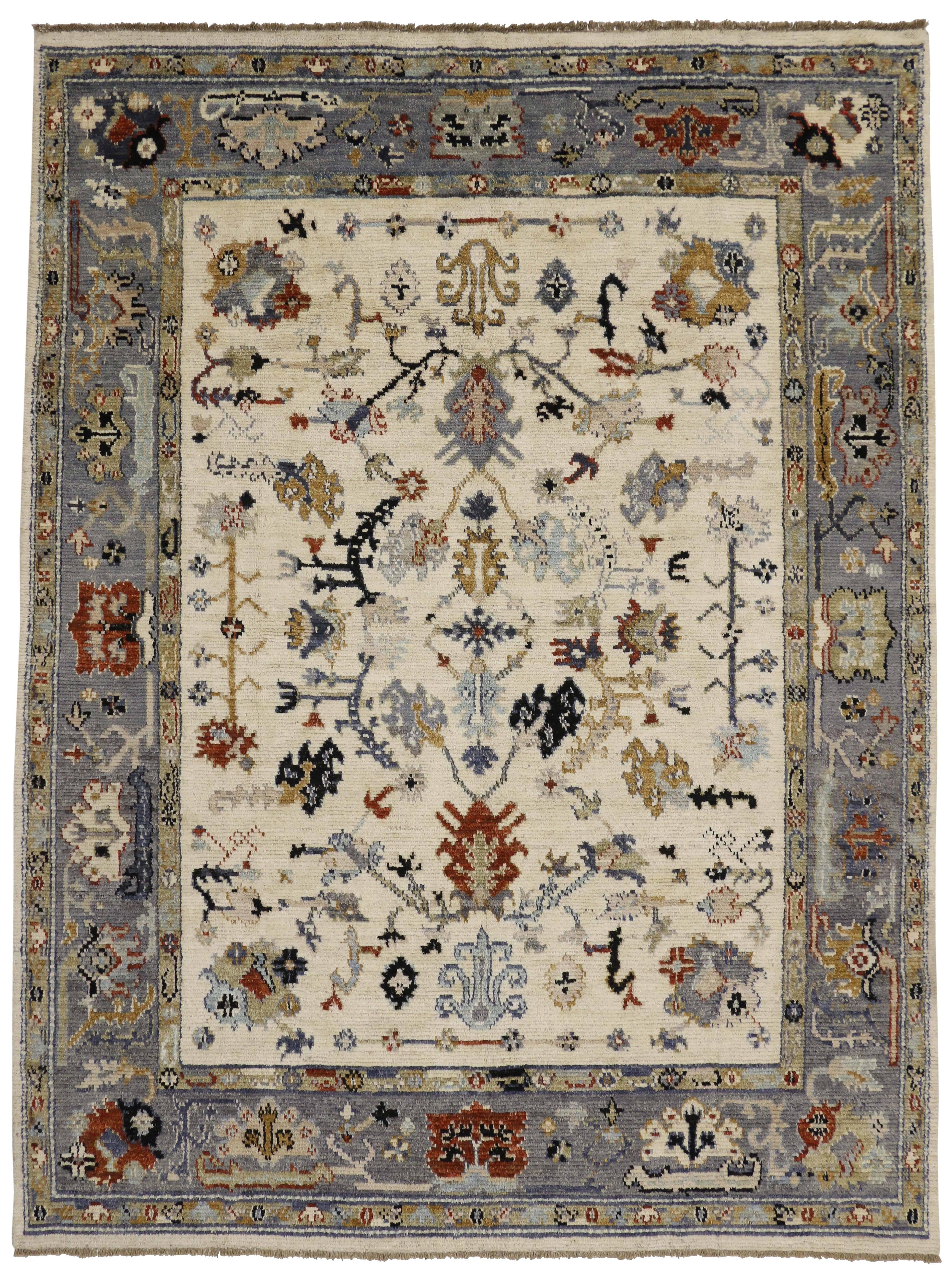 Wool New Contemporary Oushak Area Rug with Transitional Style For Sale