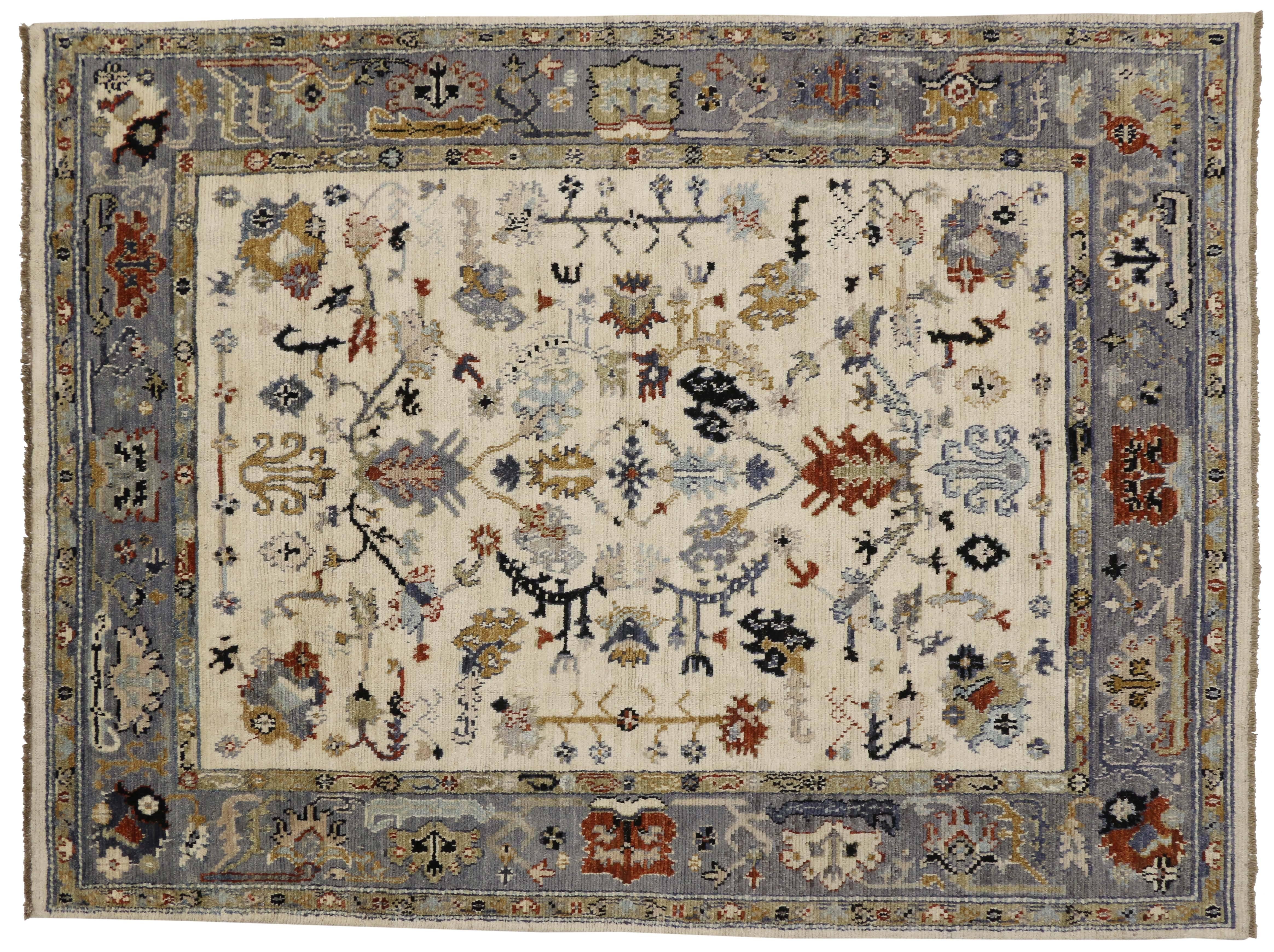 New Contemporary Oushak Area Rug with Transitional Style For Sale 2