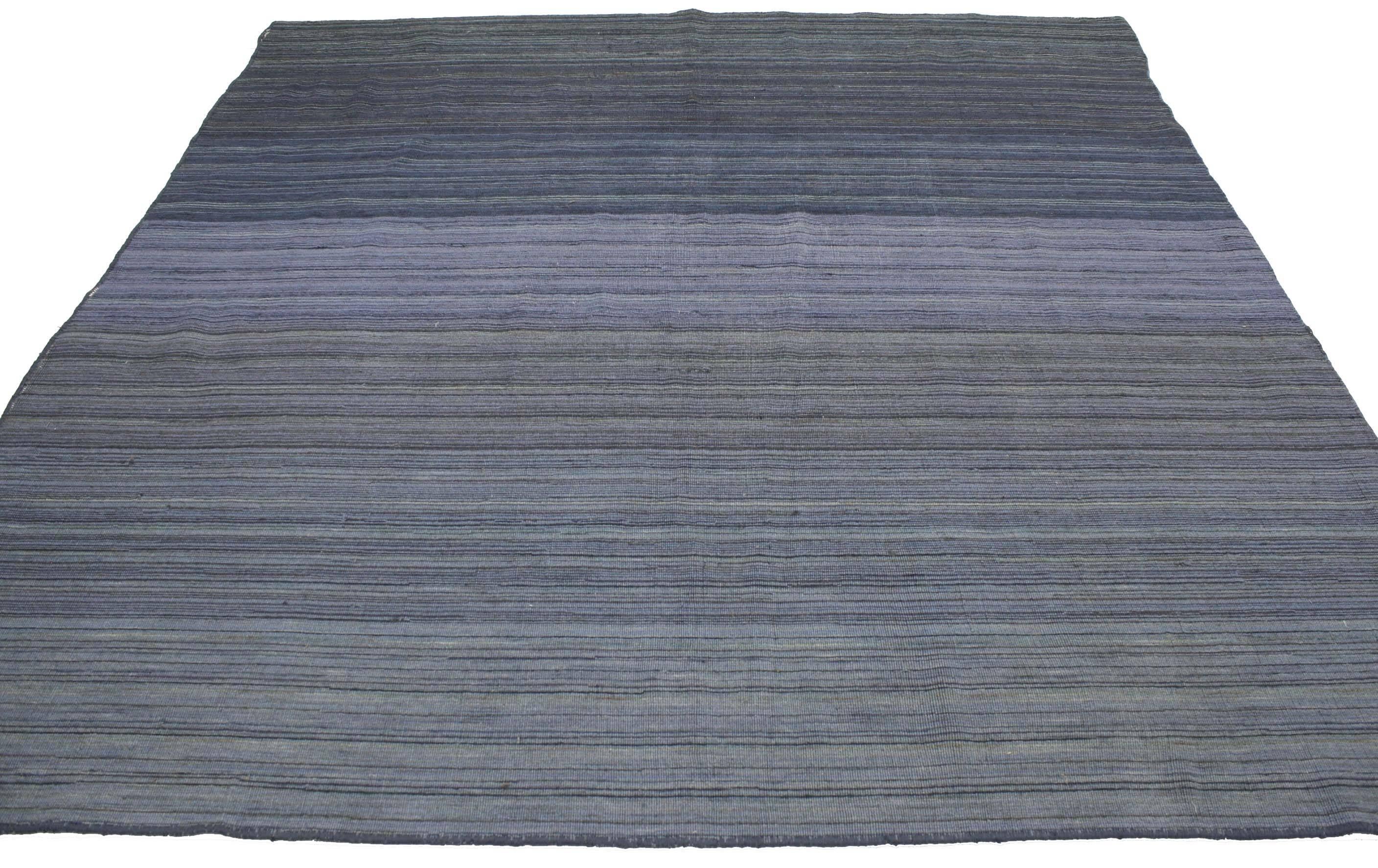76911 Contemporary Modern Flat-Weave Rug, Ombre Kilim with Pastel Postmodern Style. Like a rippling infinity pool or an endless horizon, this contemporary modern flat-weave rug features an ombre design. Square rugs like this modern contemporary