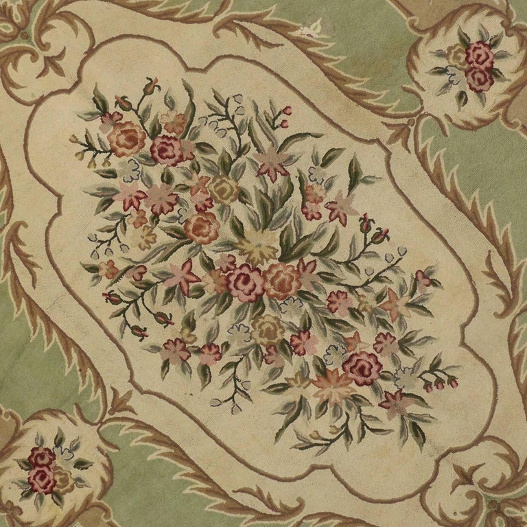 Antique Aubusson Style Hooked Rug French Provincial Style For Sale at