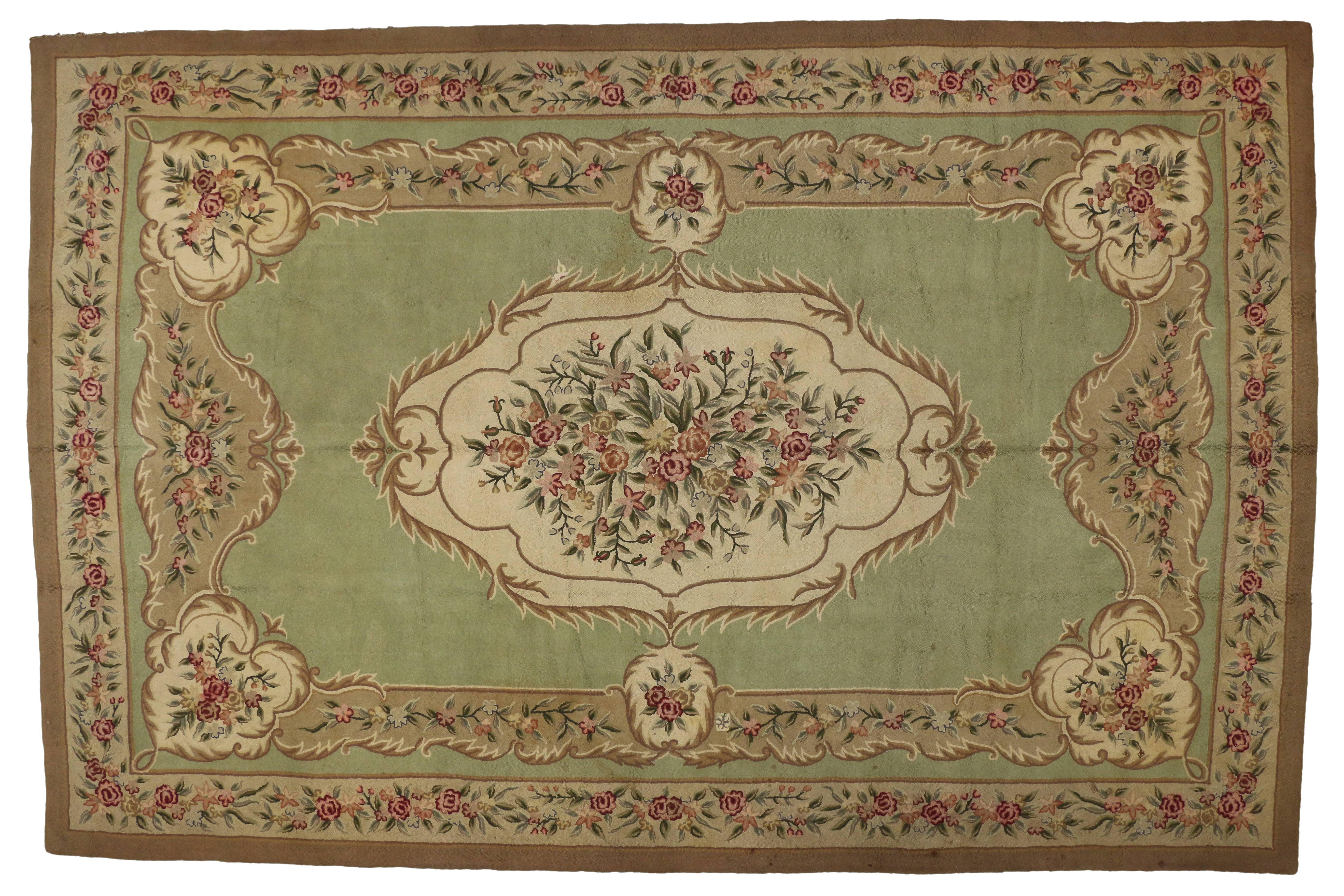 20th Century Antique French Aubusson Chinese Hooked Palace Size Rug with Chintz Style