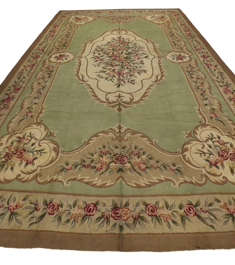 Antique Aubusson Style Hooked Rug French Provincial Style For Sale at