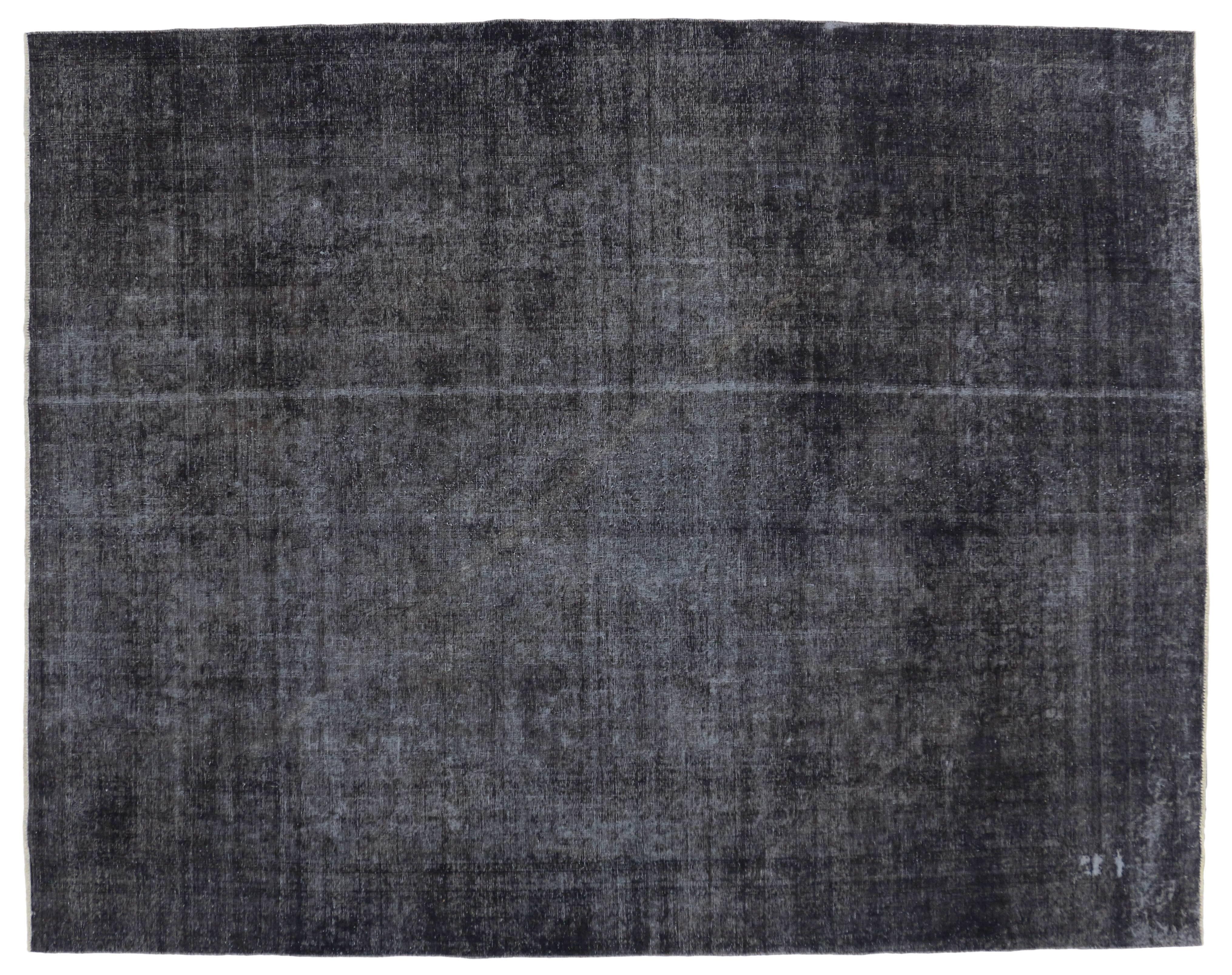 20th Century Distressed Antique Persian Charcoal Overdyed Rug with Modern Industrial Style