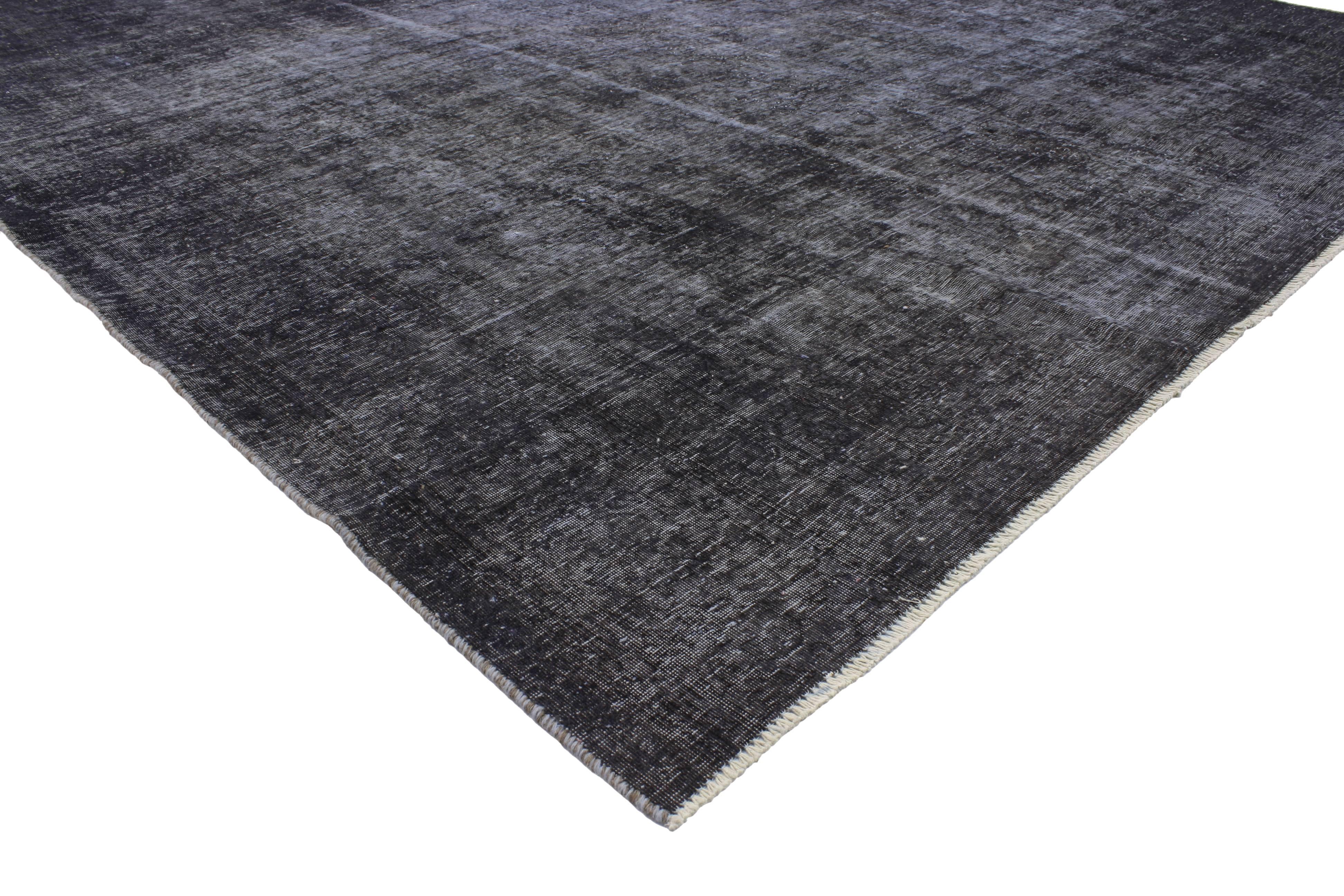 Distressed Antique Persian Charcoal Overdyed Rug with Modern Industrial Style In Distressed Condition In Dallas, TX