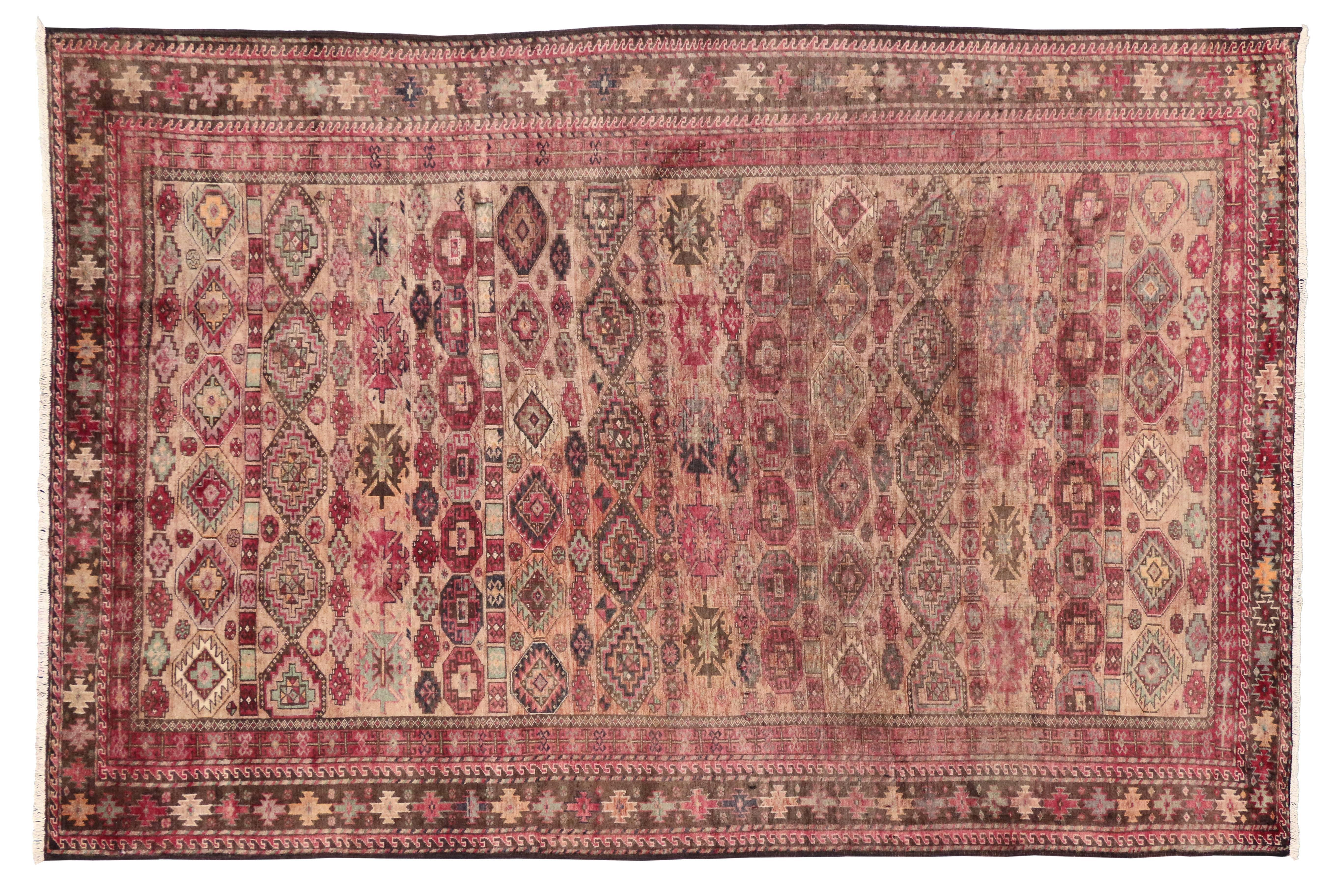 Hand-Knotted Vintage Persian Baluch Rug with Modern Tribal Style, Pink Persian Area Rug