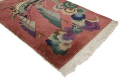 Antique Chinese Art Deco Rug with Sailing Ship, Maximalism Asian Modern Tapestry