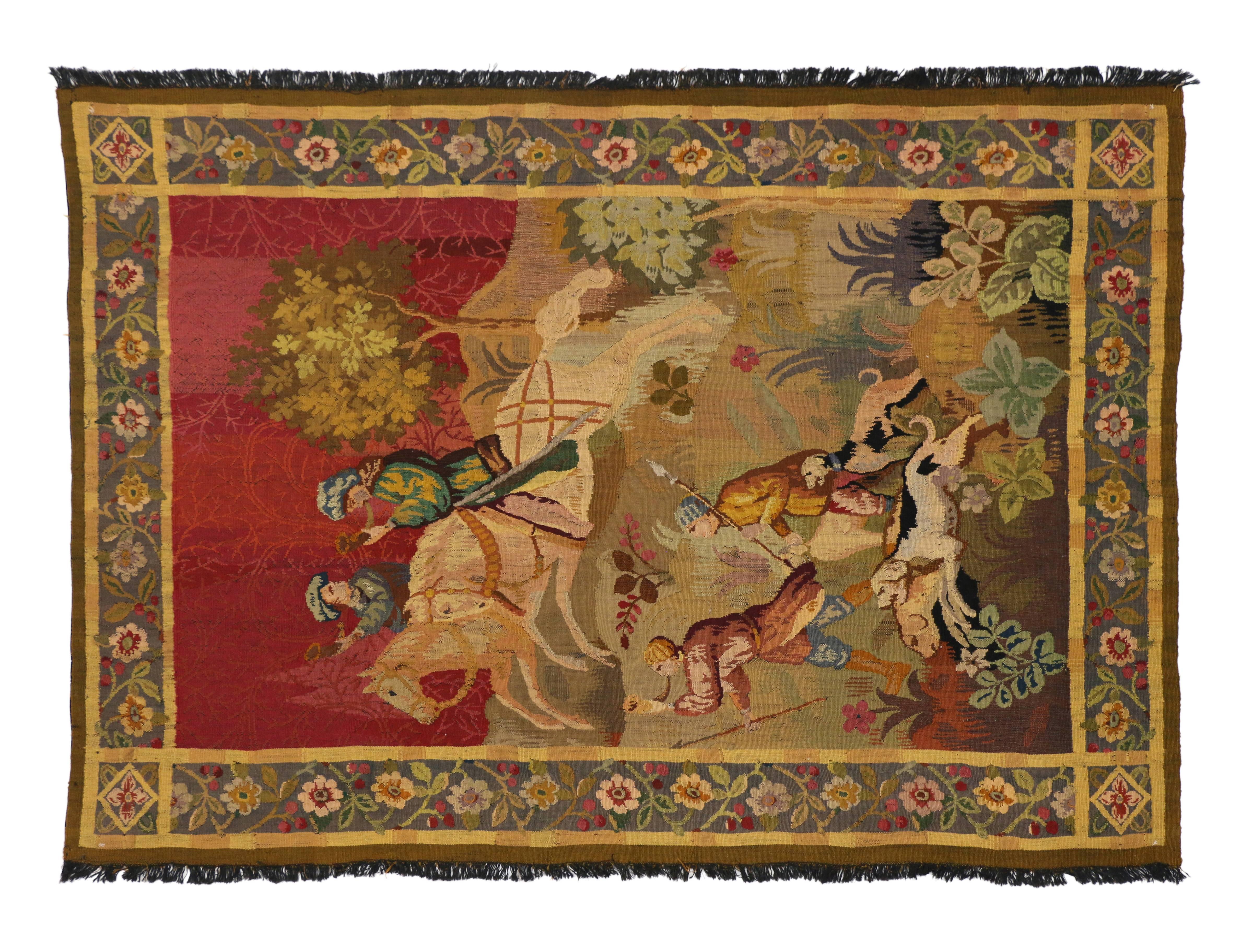 Late 19th Century Antique Tapestry with Rococo Medieval Style 3