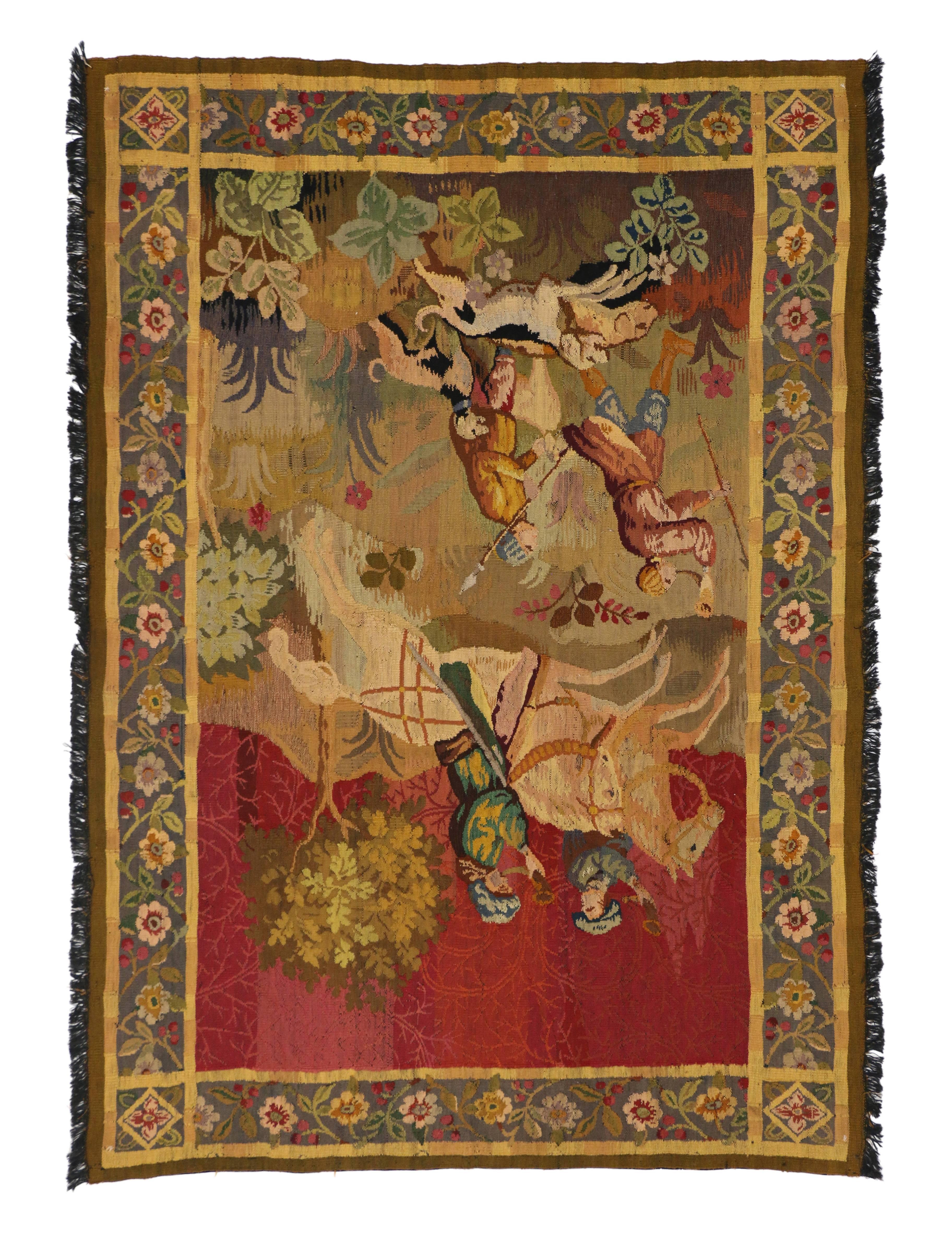 Late 19th Century Antique Tapestry with Rococo Medieval Style 4