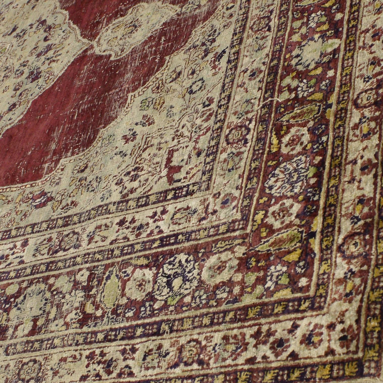 Distressed Vintage Persian Silk Tabriz Rug with Modern Industrial Style In Distressed Condition For Sale In Dallas, TX