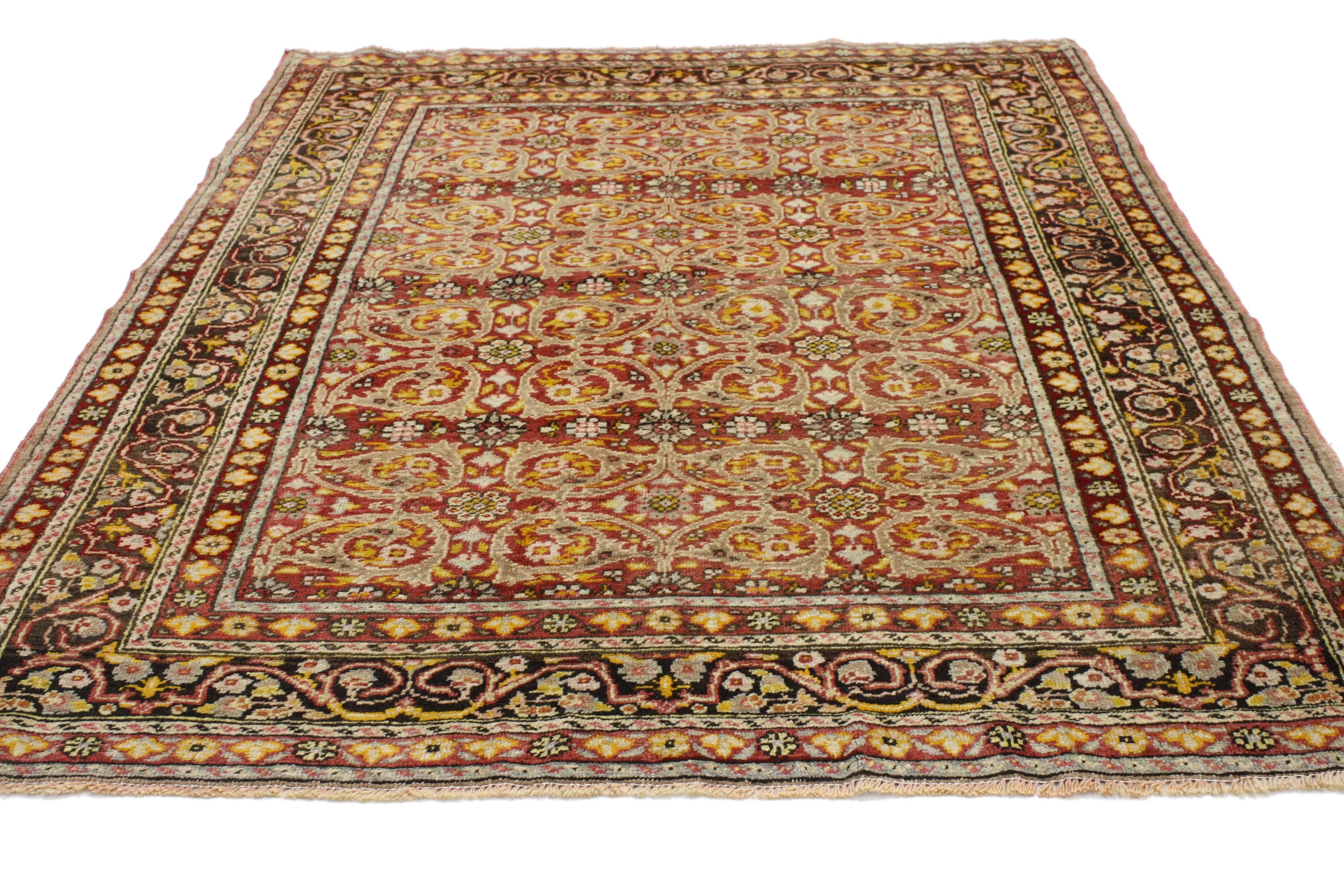 Hand-Knotted Vintage Turkish Oushak Rug with Traditional Style  For Sale