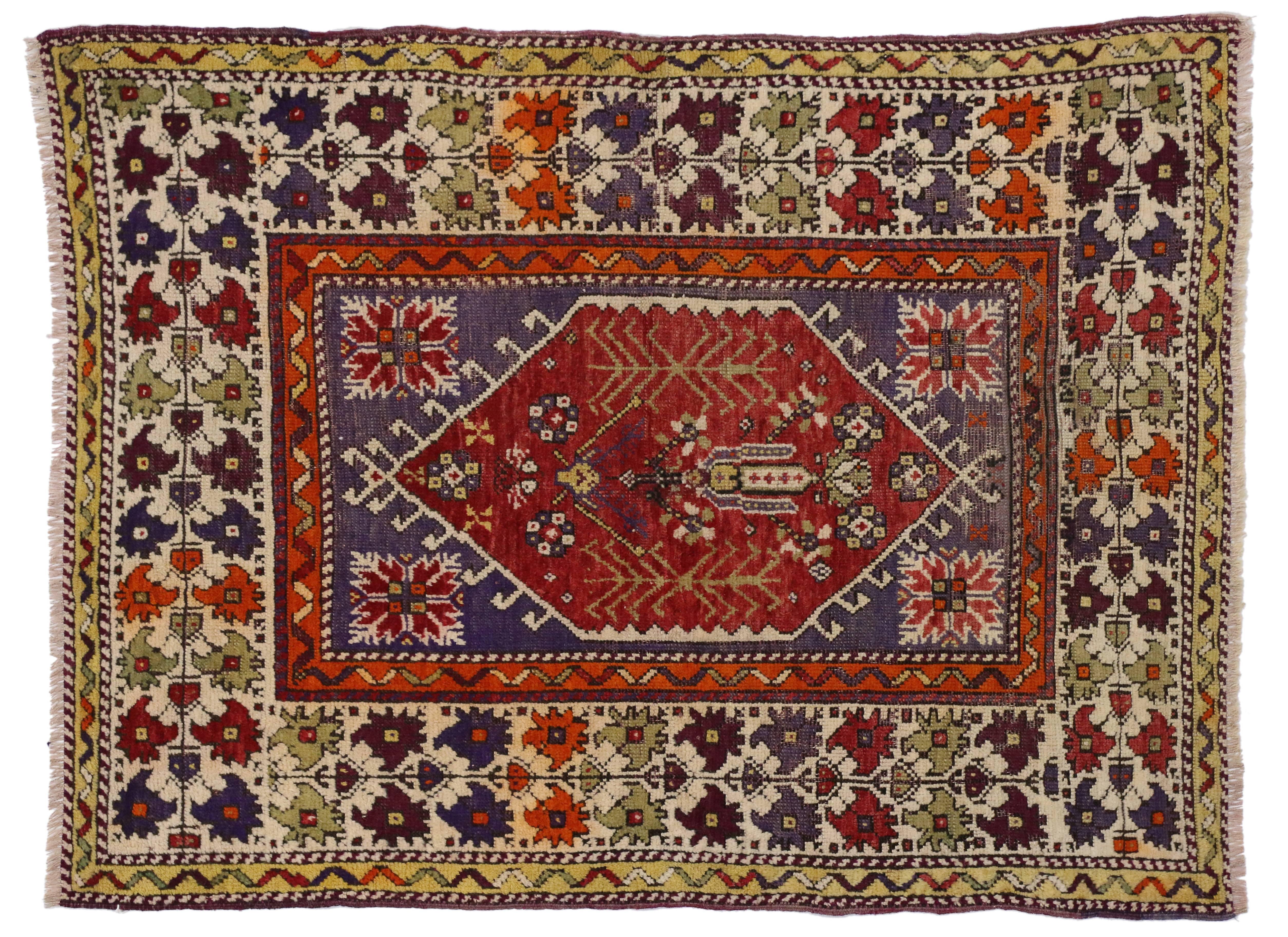 Türkischer Oushak-Teppich im modernen, traditionellen Stil, Vintage im Angebot 1