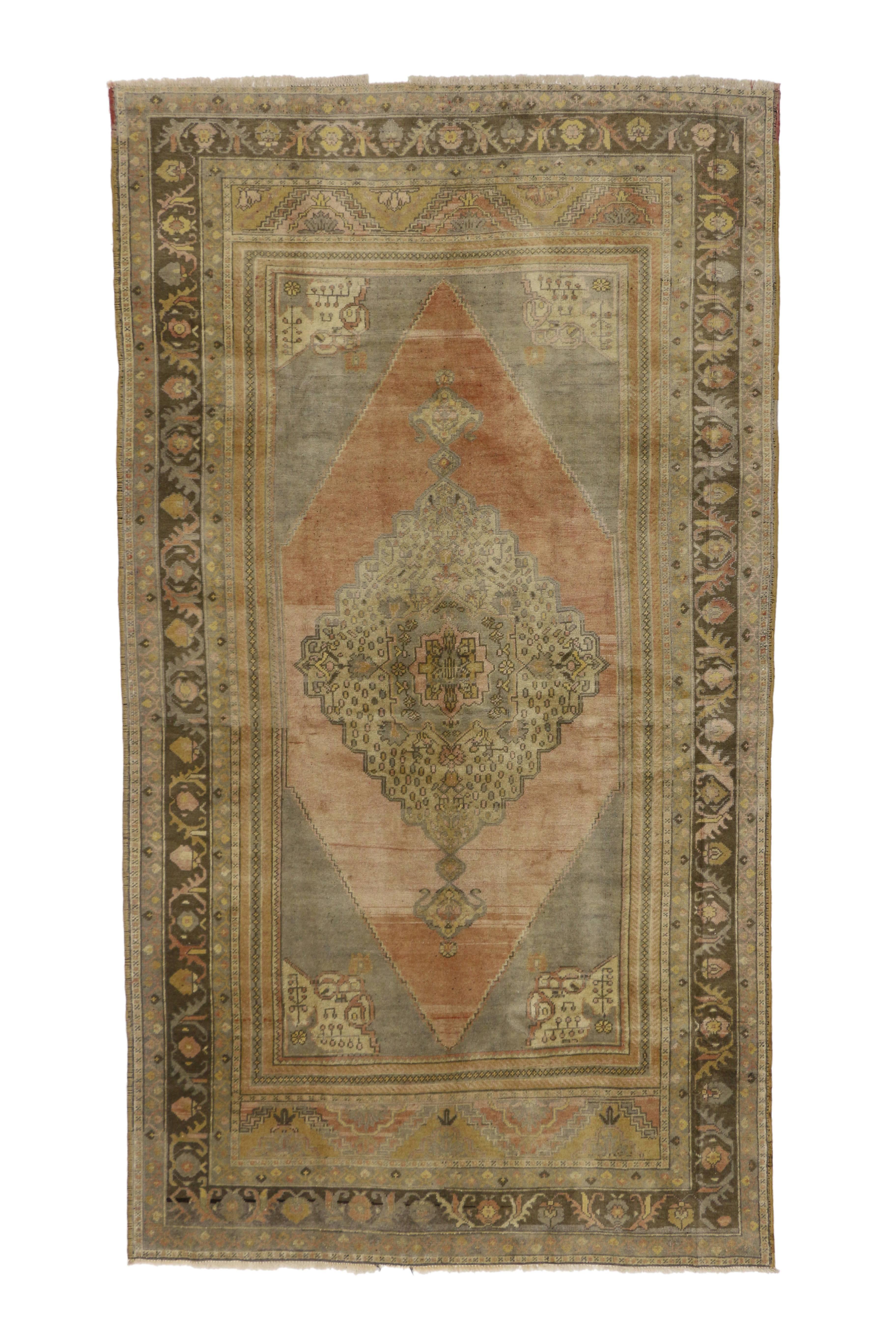 Wool Vintage Turkish Oushak Carpet Gallery Rug, Wide Oushak Runner with Muted Colors