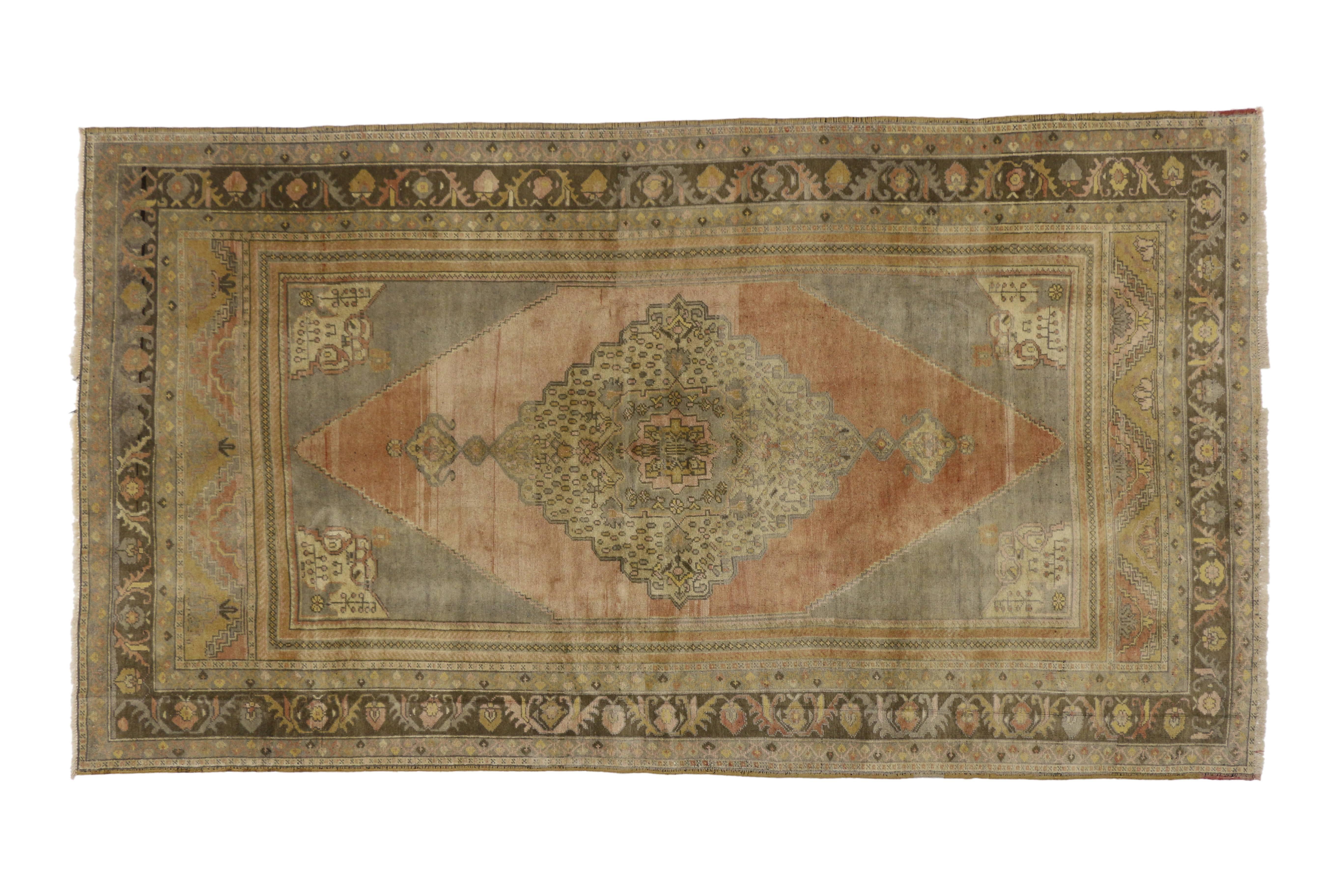 Vintage Turkish Oushak Carpet Gallery Rug, Wide Oushak Runner with Muted Colors 1