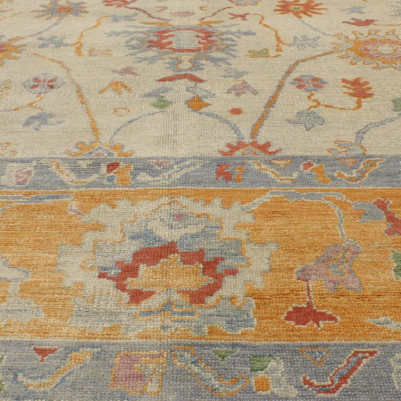 New Contemporary Colorful Turkish Oushak Rug with Tribal Boho Chic Style In New Condition For Sale In Dallas, TX
