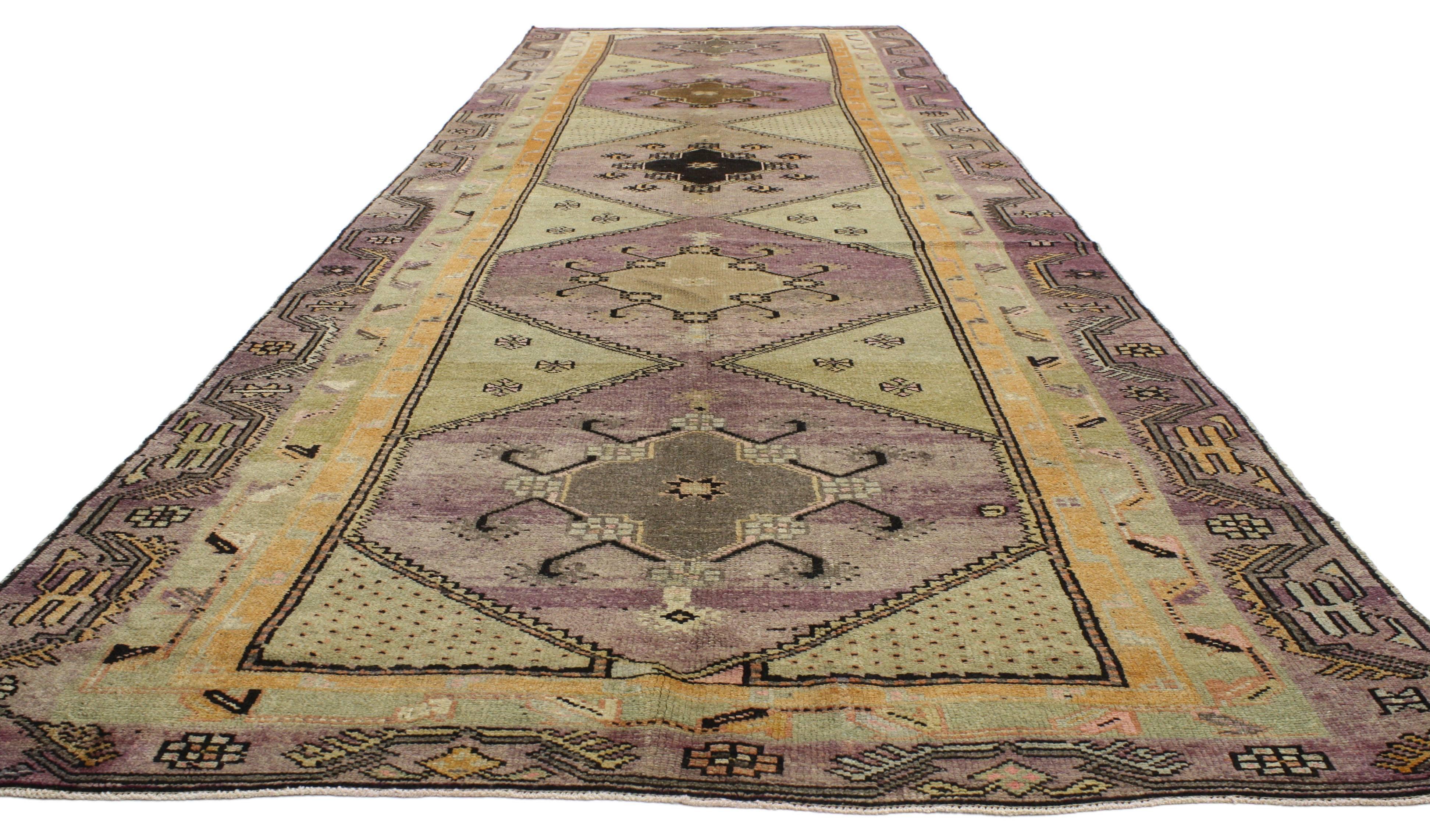 Vintage Turkish Oushak Gallery Rug with Modern Bohemian Style For Sale 3